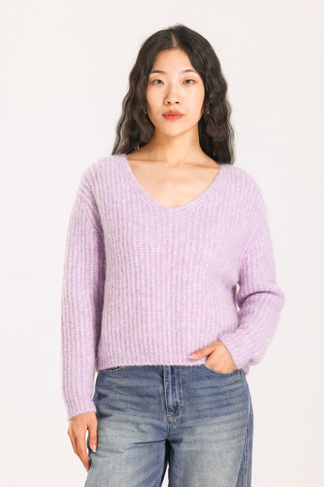 Immy V-neck Basic Alpaca wool Knit Jumper - Purple