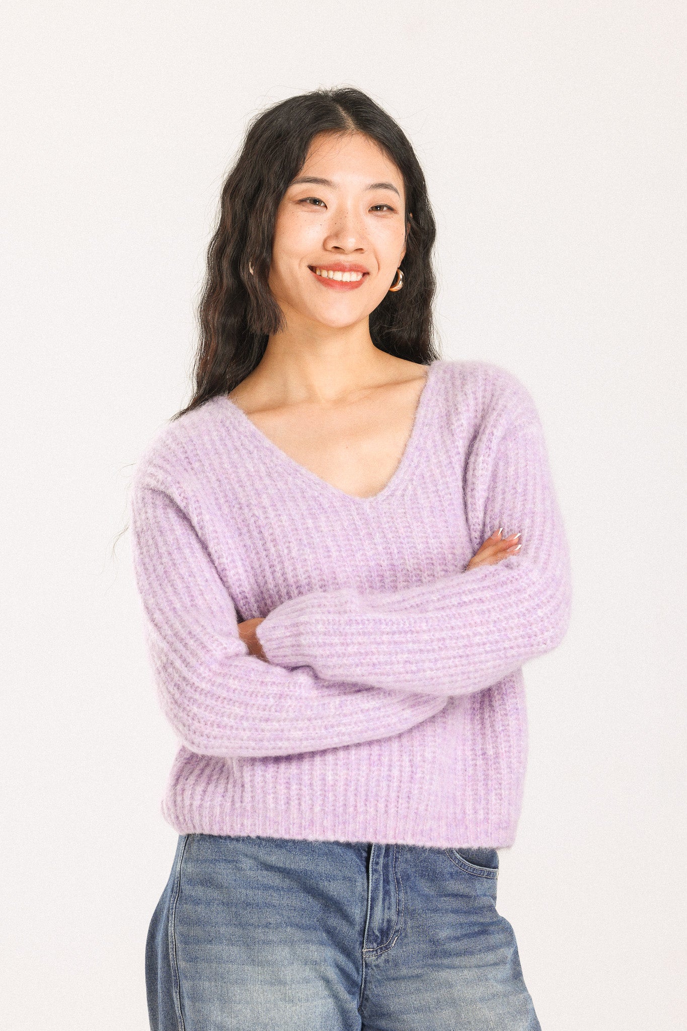 Immy V-neck Basic Alpaca wool Knit Jumper - Purple
