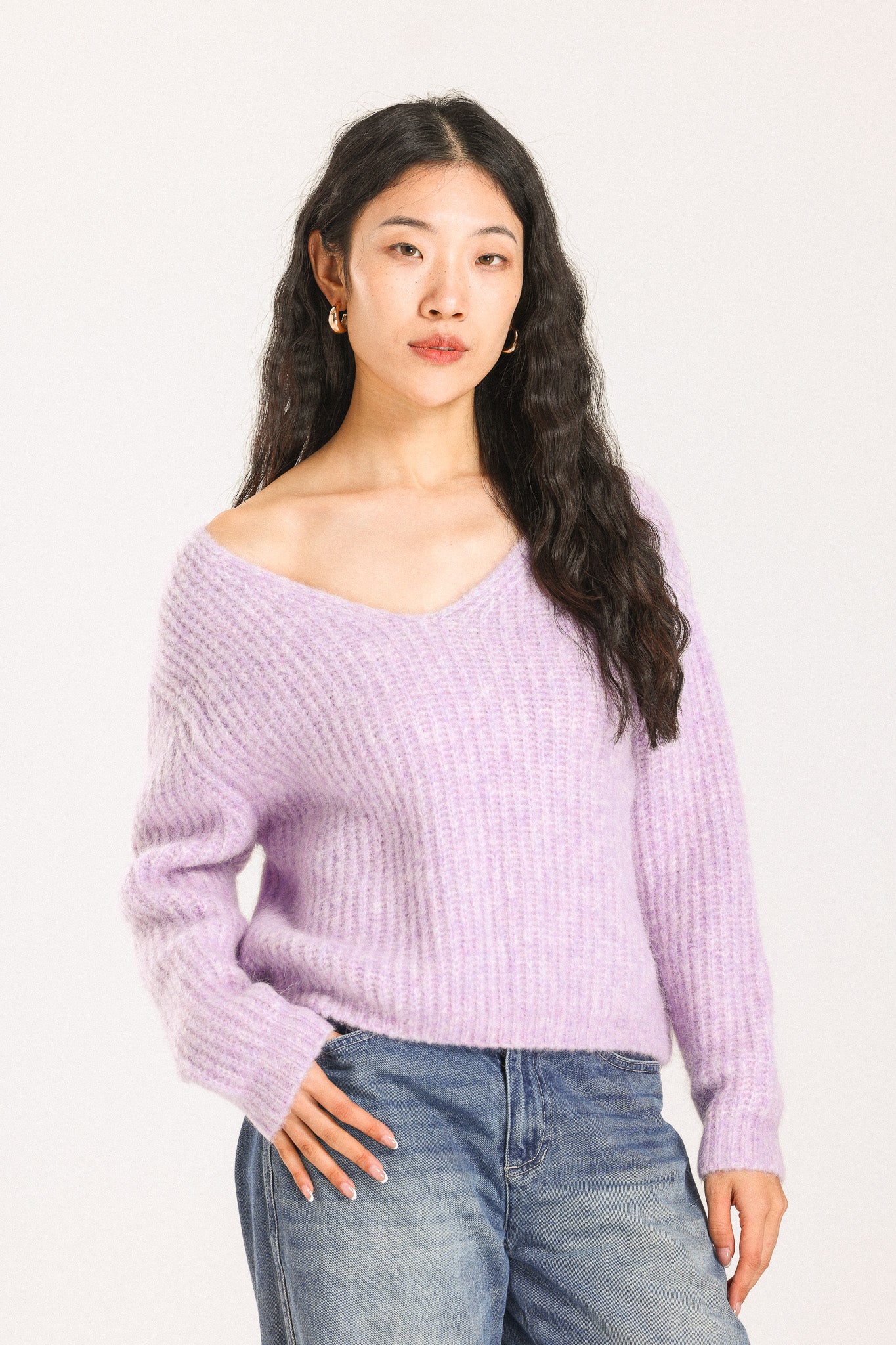 Immy V-neck Basic Alpaca wool Knit Jumper - Purple