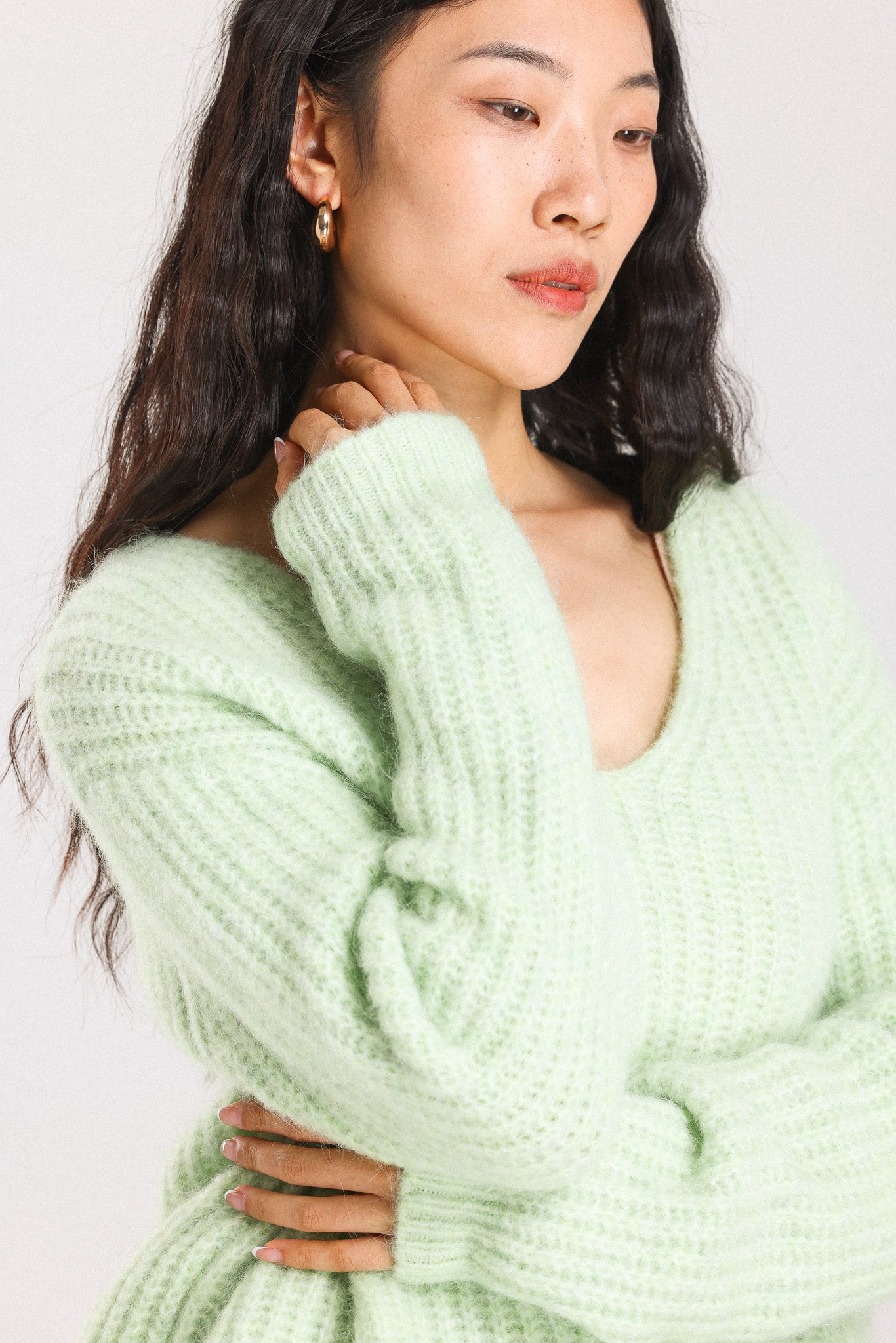 Immy V-neck Basic Alpaca wool Knit Jumper - Lime