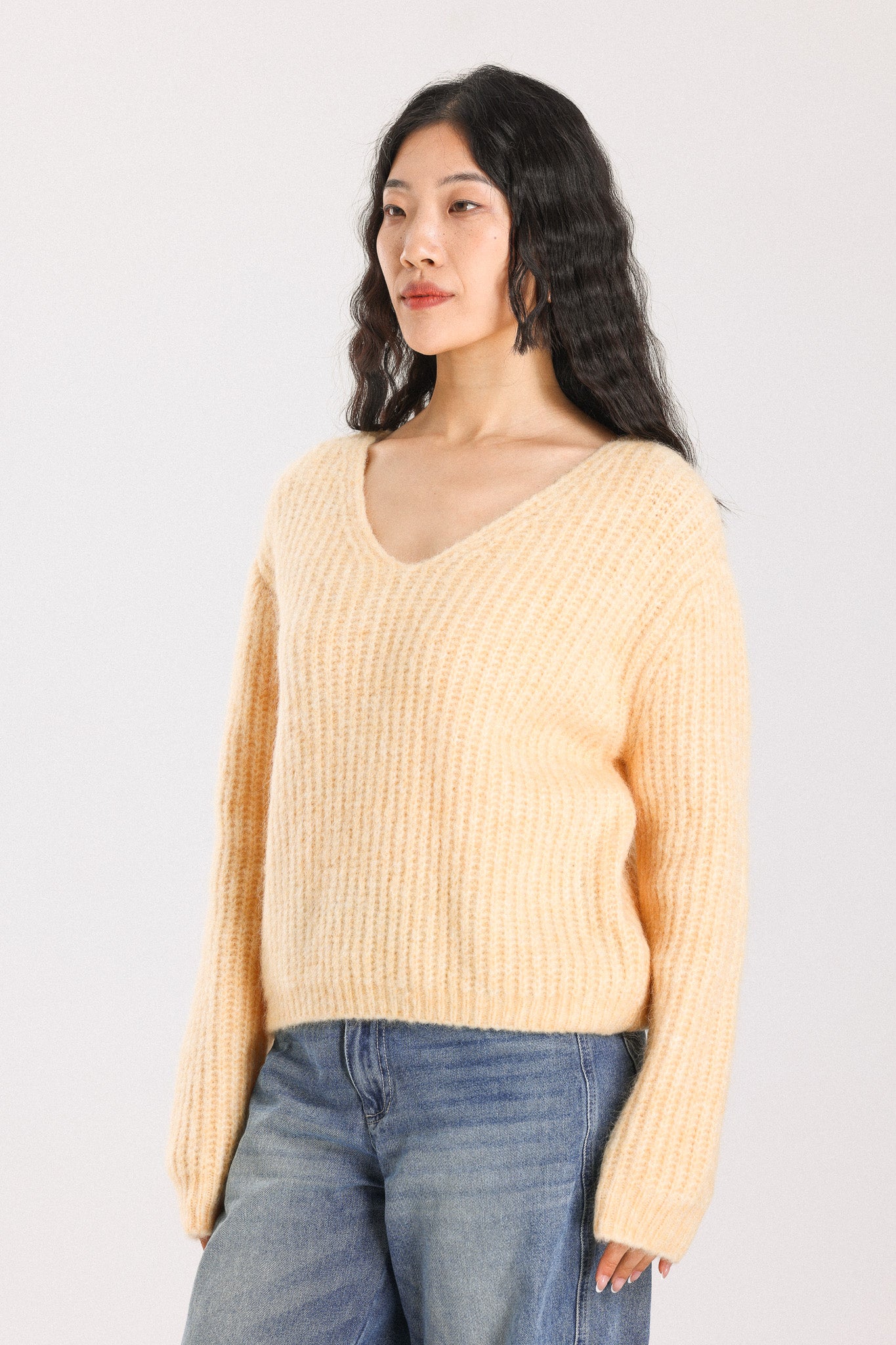 Immy V-neck Basic Alpaca wool Knit Jumper - Yellow
