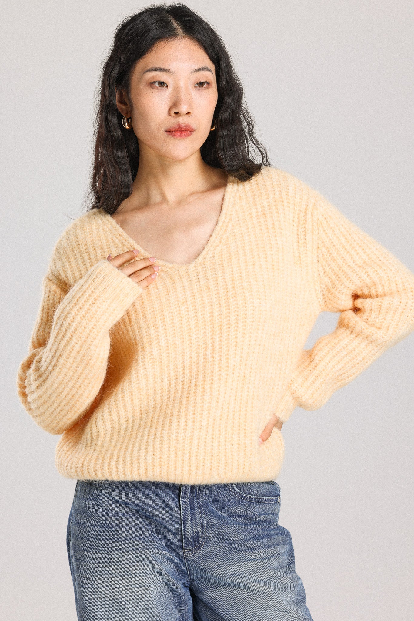 Immy V-neck Basic Alpaca wool Knit Jumper - Yellow