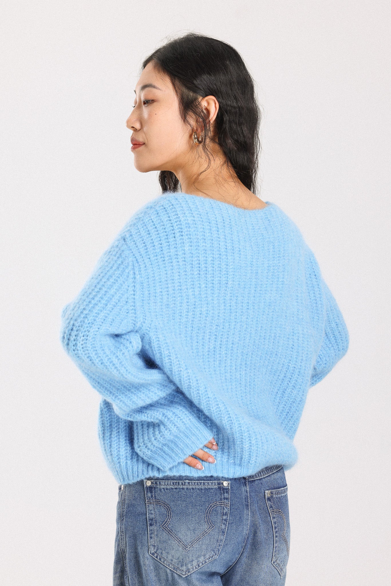 Immy V-neck Basic Alpaca wool Knit Jumper - Sky