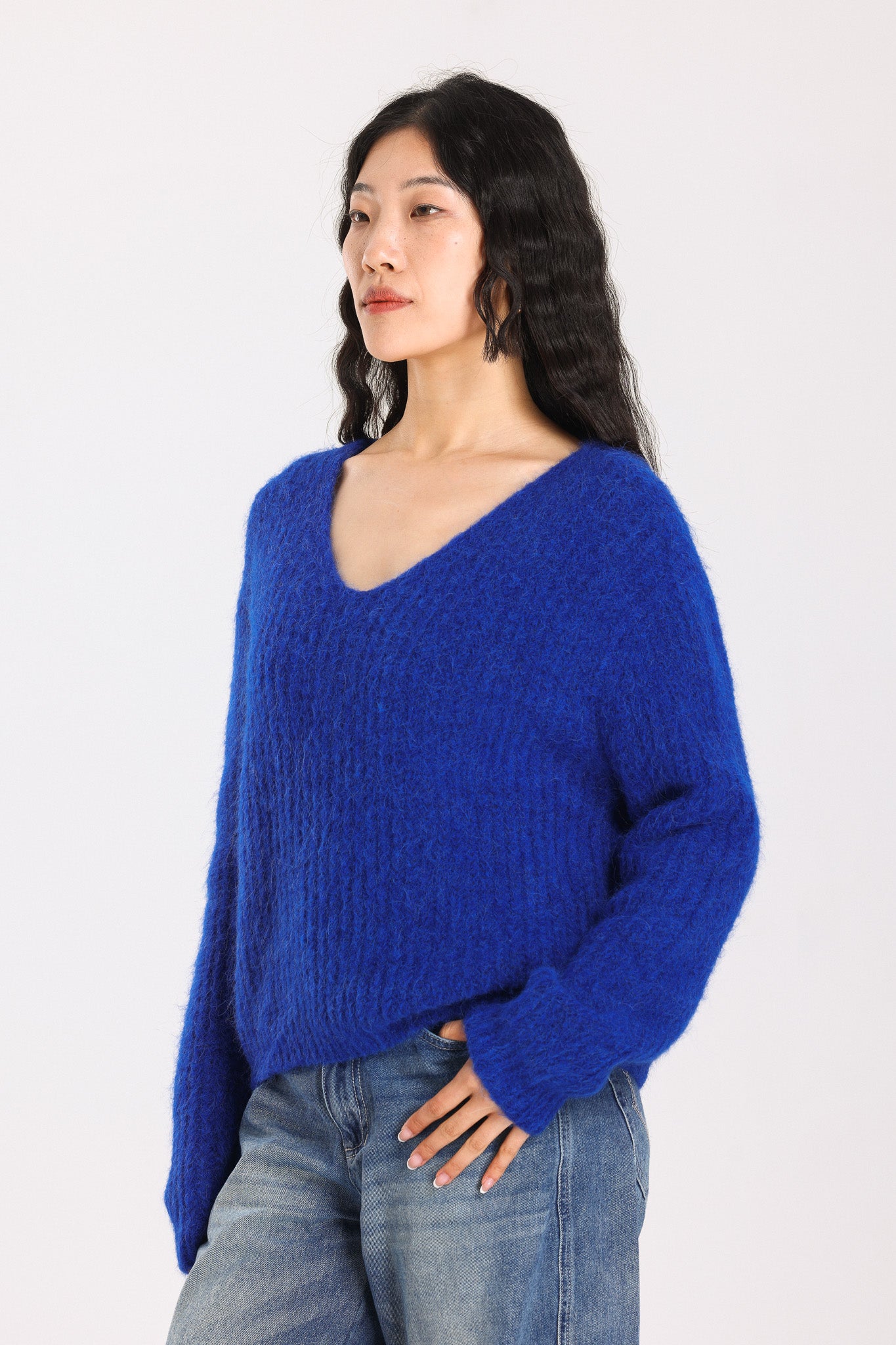 Immy V-neck Basic Alpaca wool Knit Jumper - Royal Blue