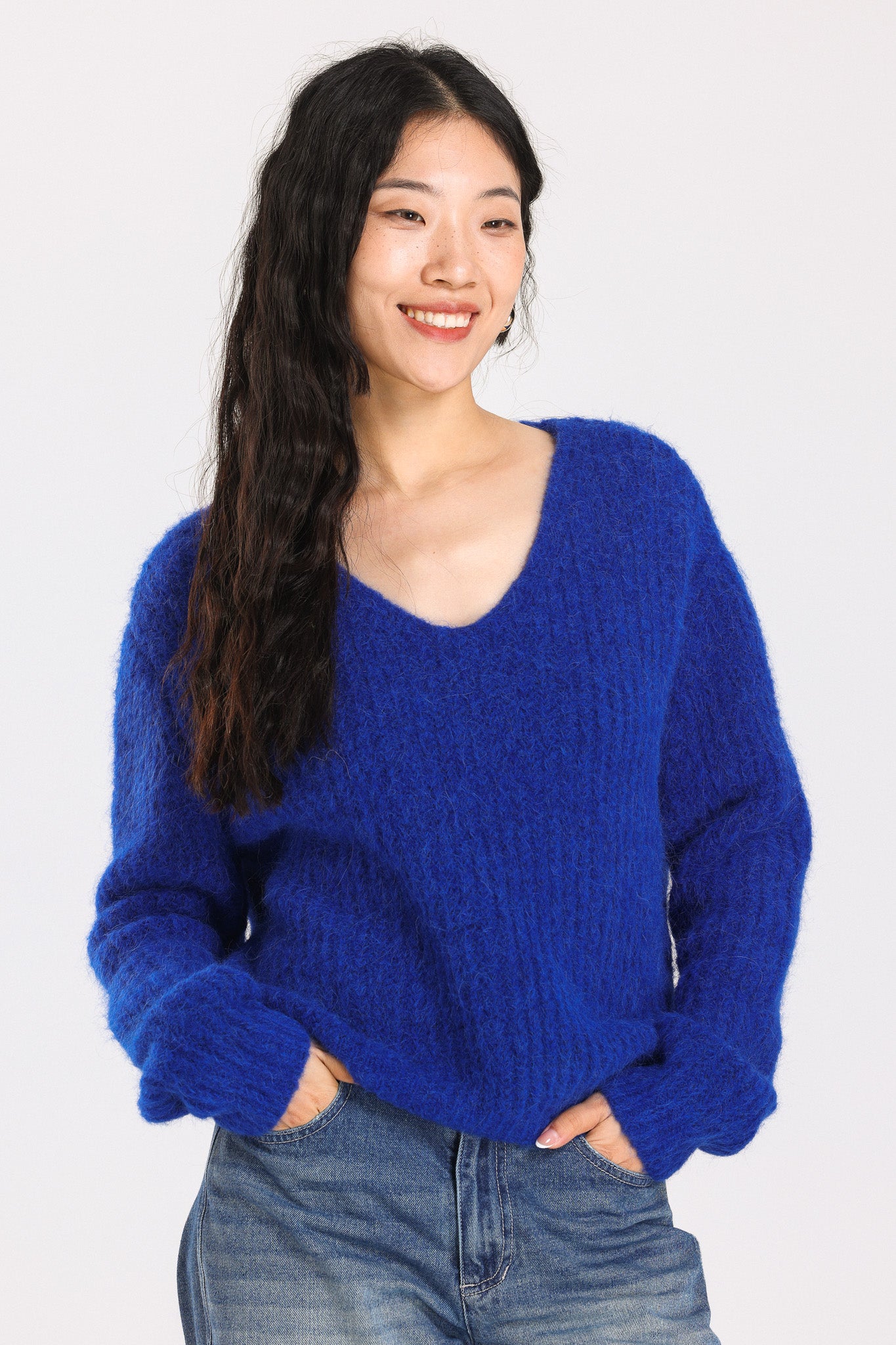 Immy V-neck Basic Alpaca wool Knit Jumper - Royal Blue