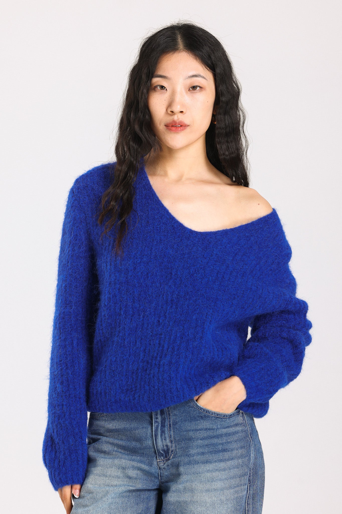 Immy V-neck Basic Alpaca wool Knit Jumper - Royal Blue