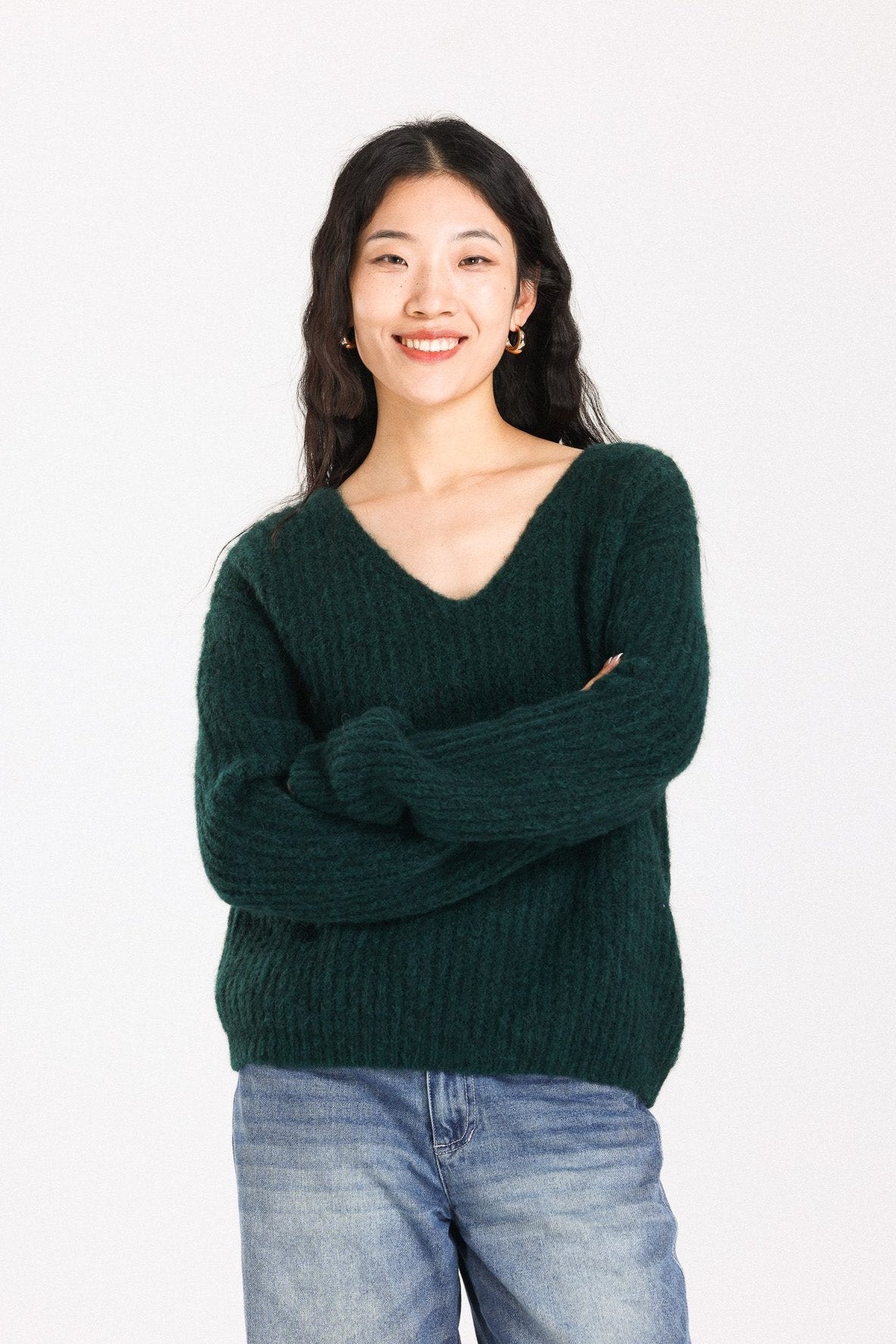 Immy V-neck Basic Alpaca wool Knit Jumper - Forest