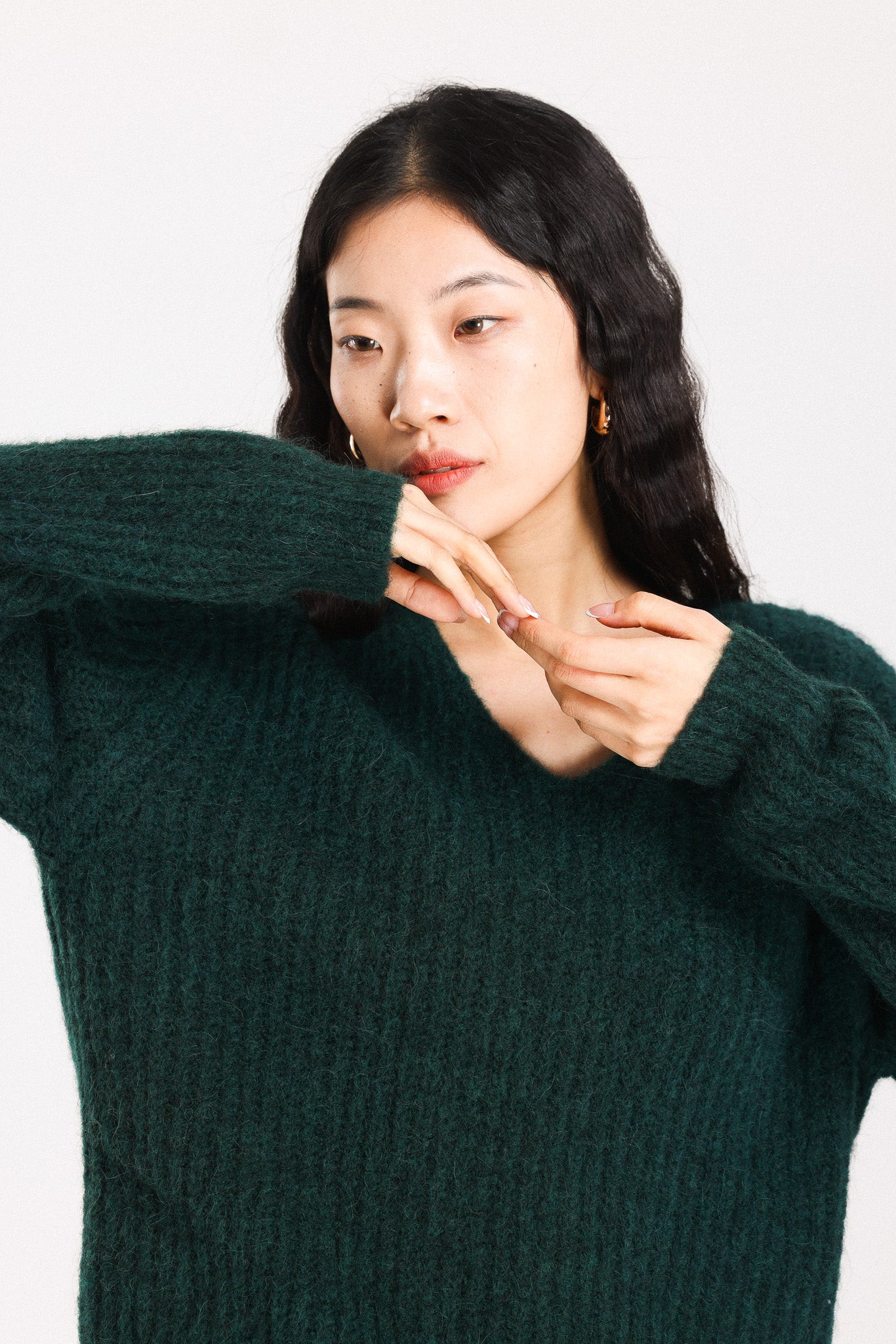 Immy V-neck Basic Alpaca wool Knit Jumper - Forest