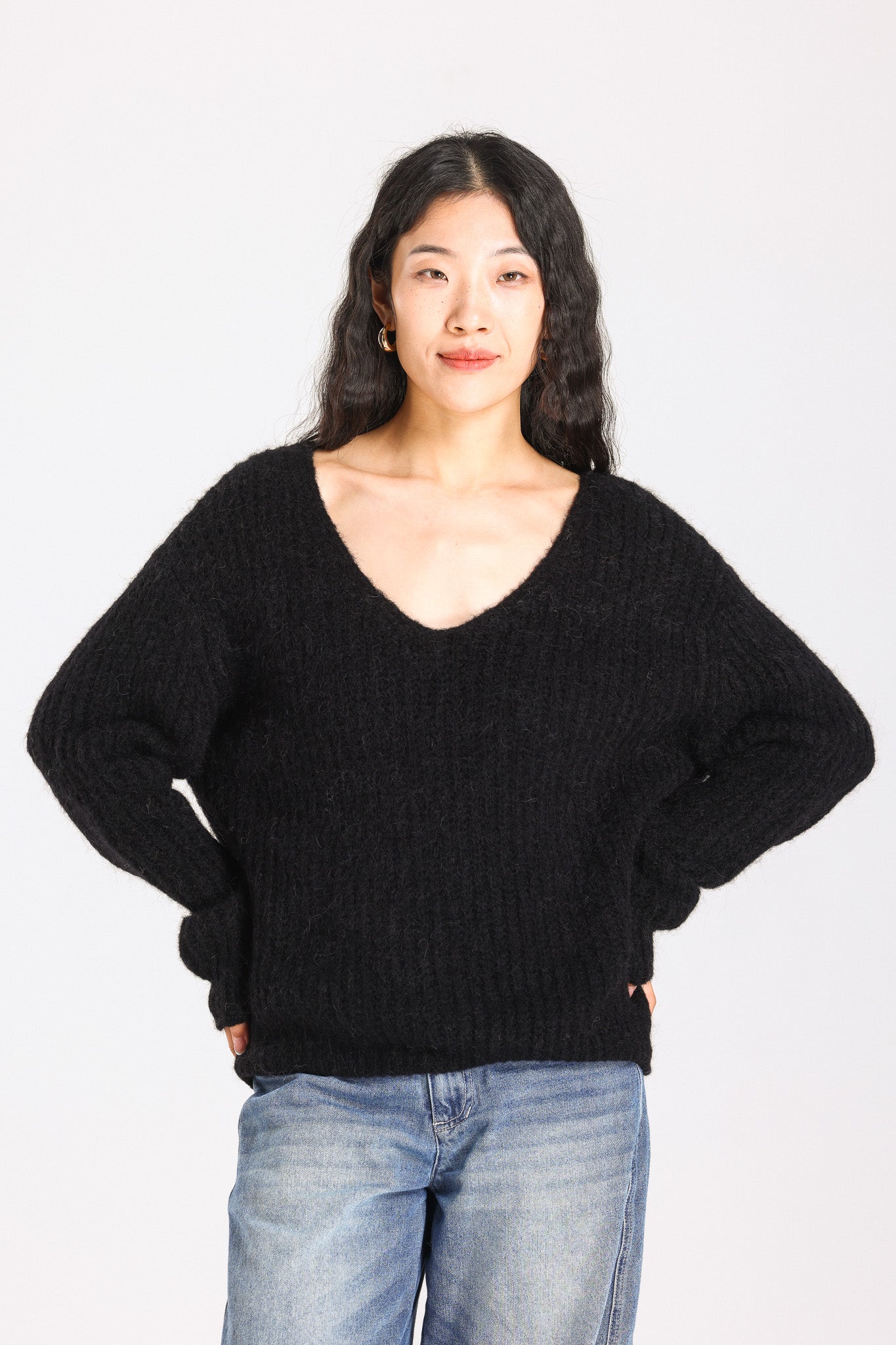 Immy V-neck Basic Alpaca wool Knit Jumper - Black
