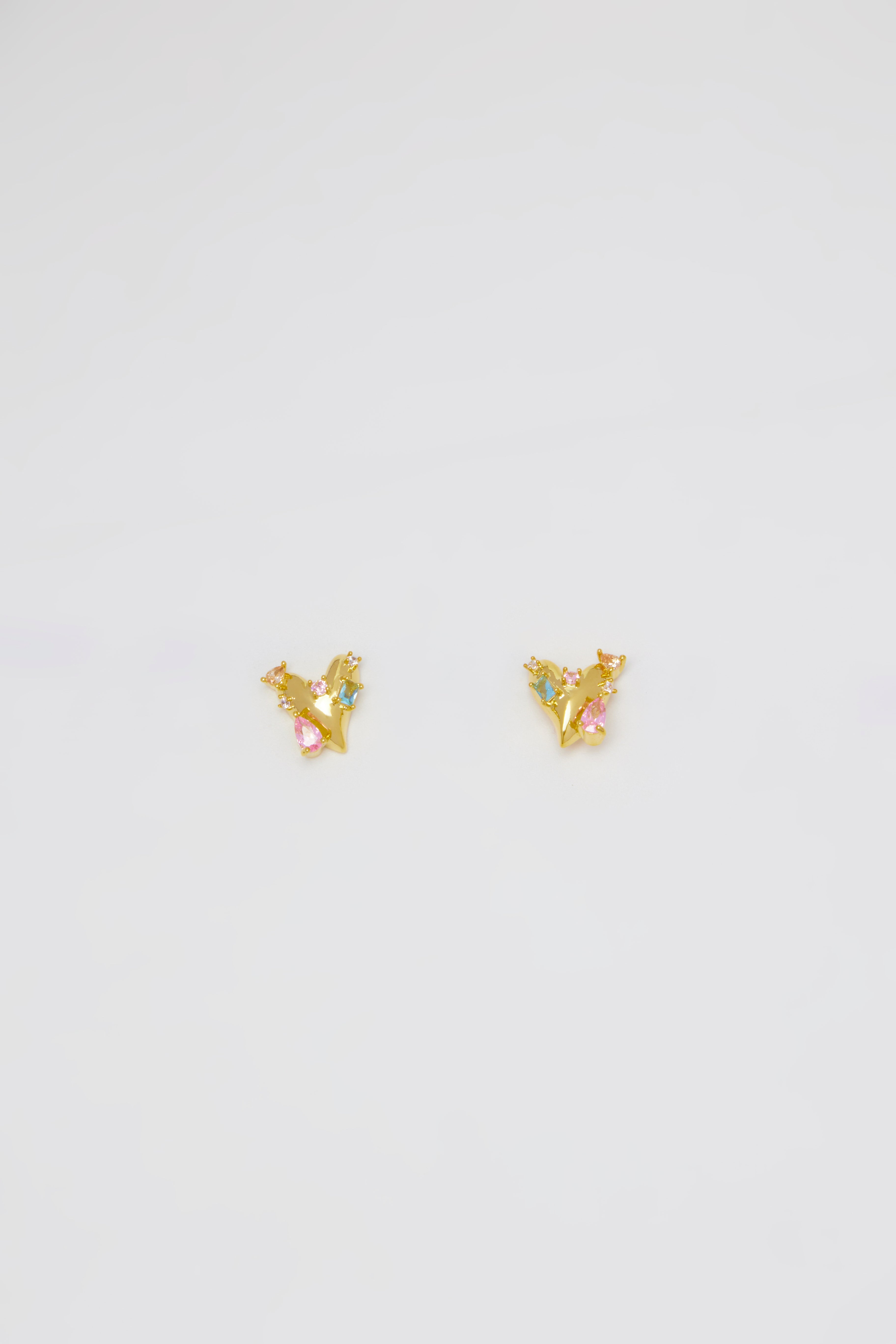 Gold Heart 2 Crystal Stud Earrings