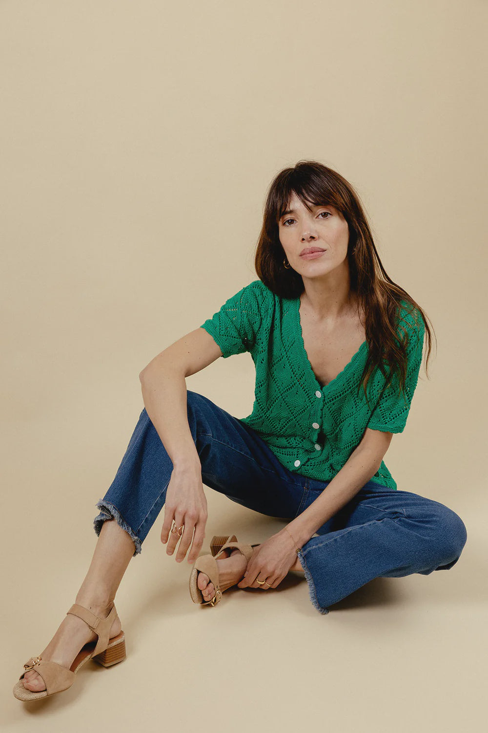 Jane Knit Top Short Sleeve - Green
