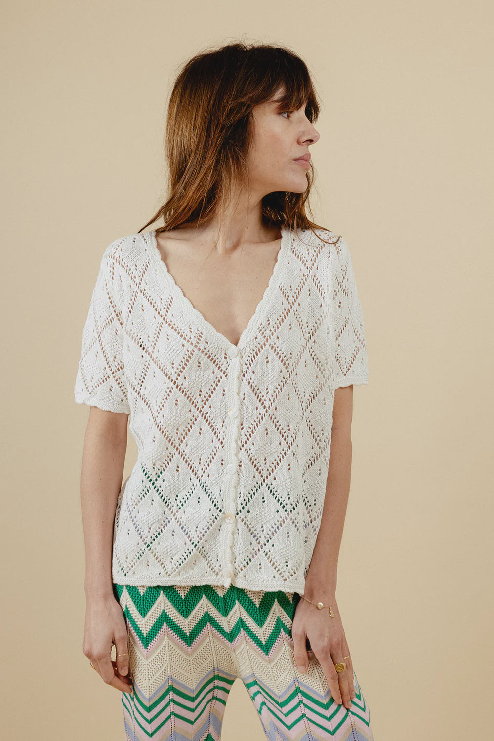 Jane Knit Top Short Sleeve - White