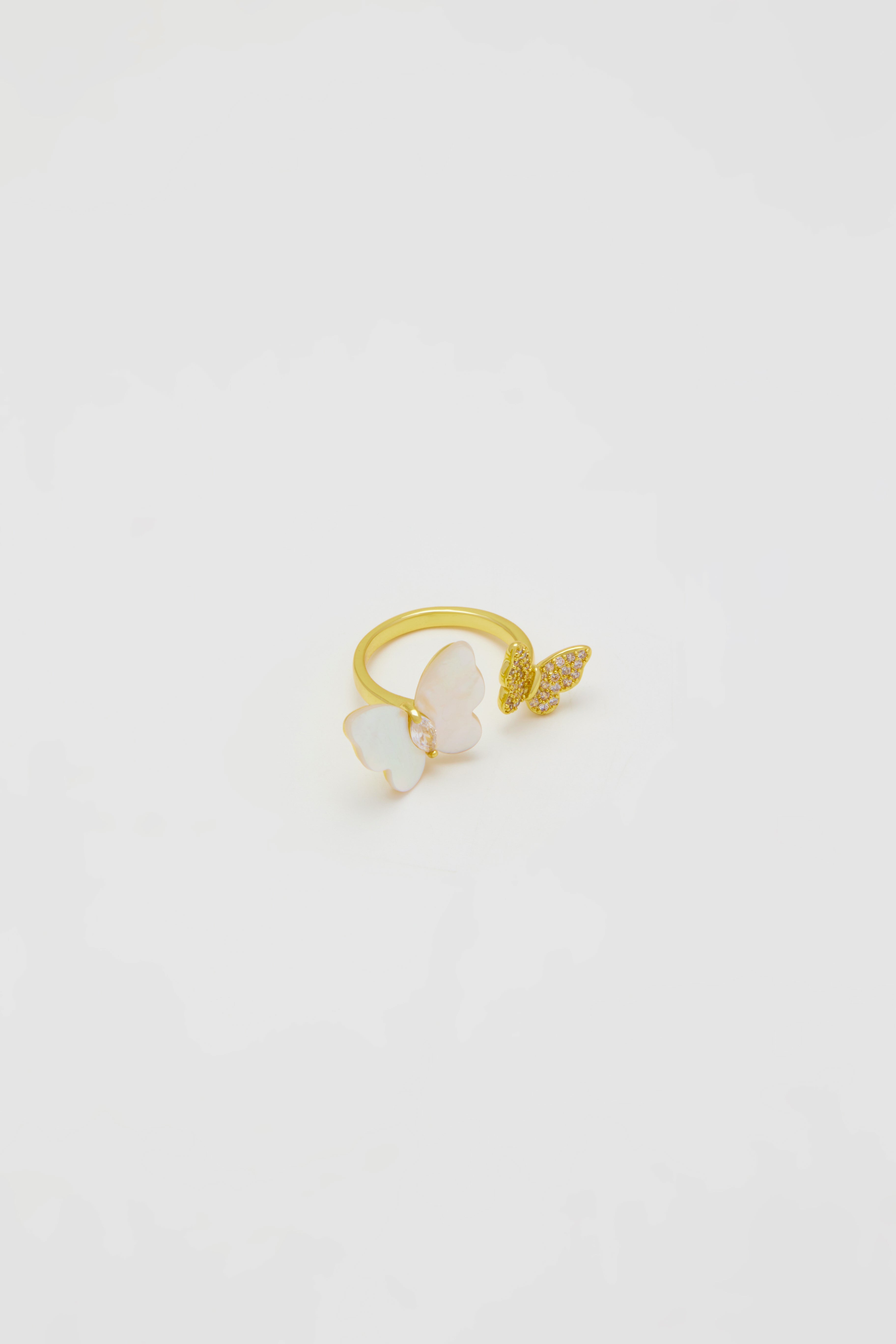 Mother of Pearl Butterfly Gold Ring