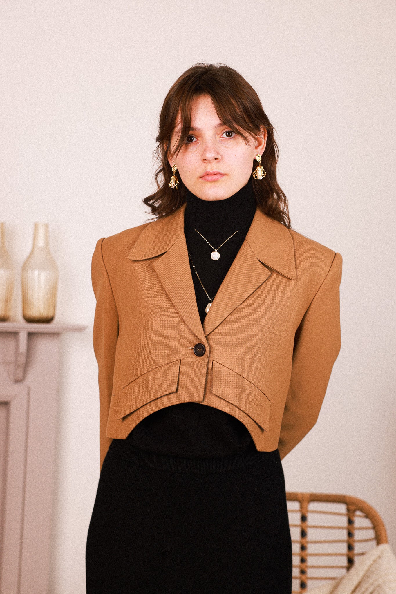 Wool Blend Crop Cut Blazer