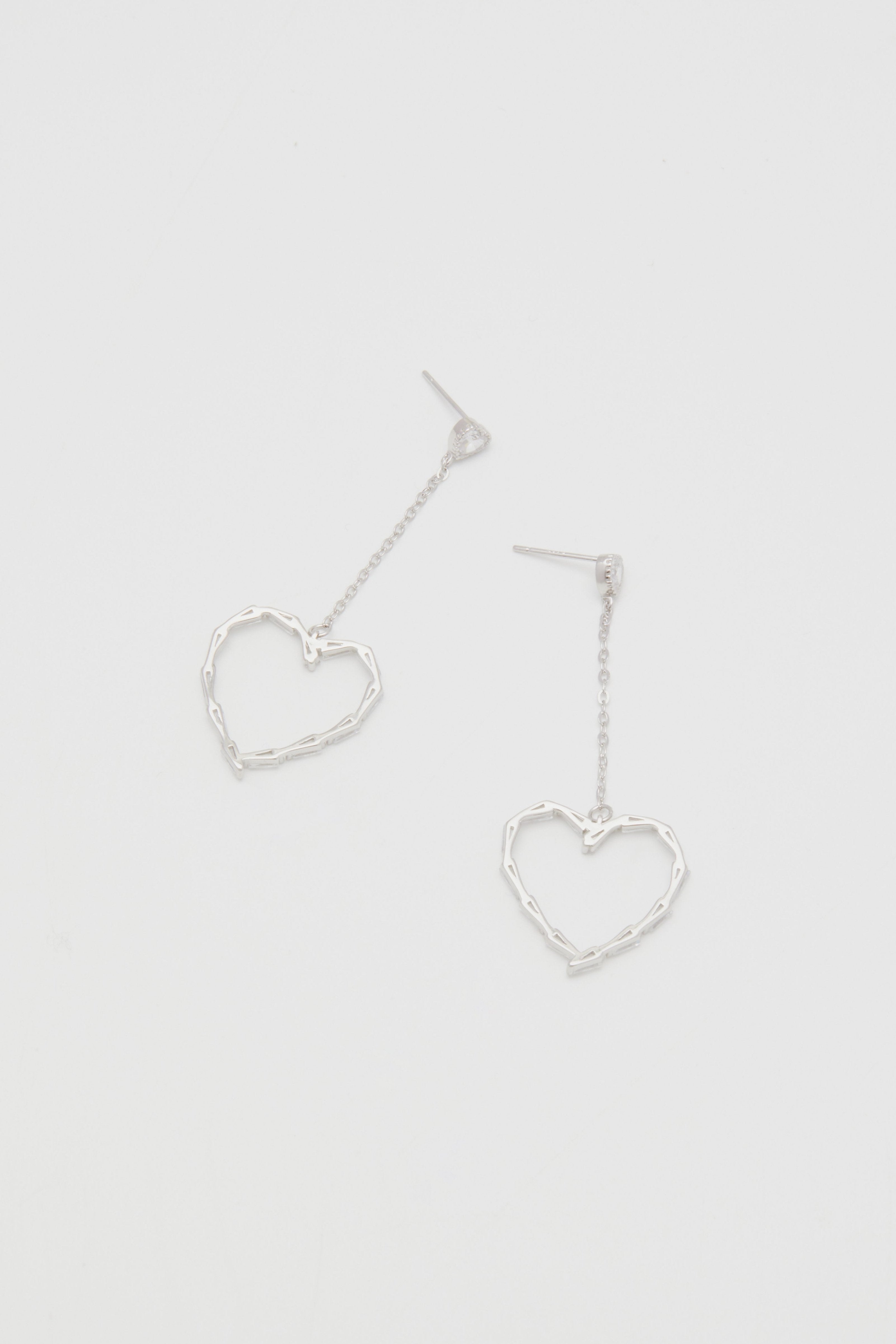 Sterling-Dangly Diamond Heart earrings