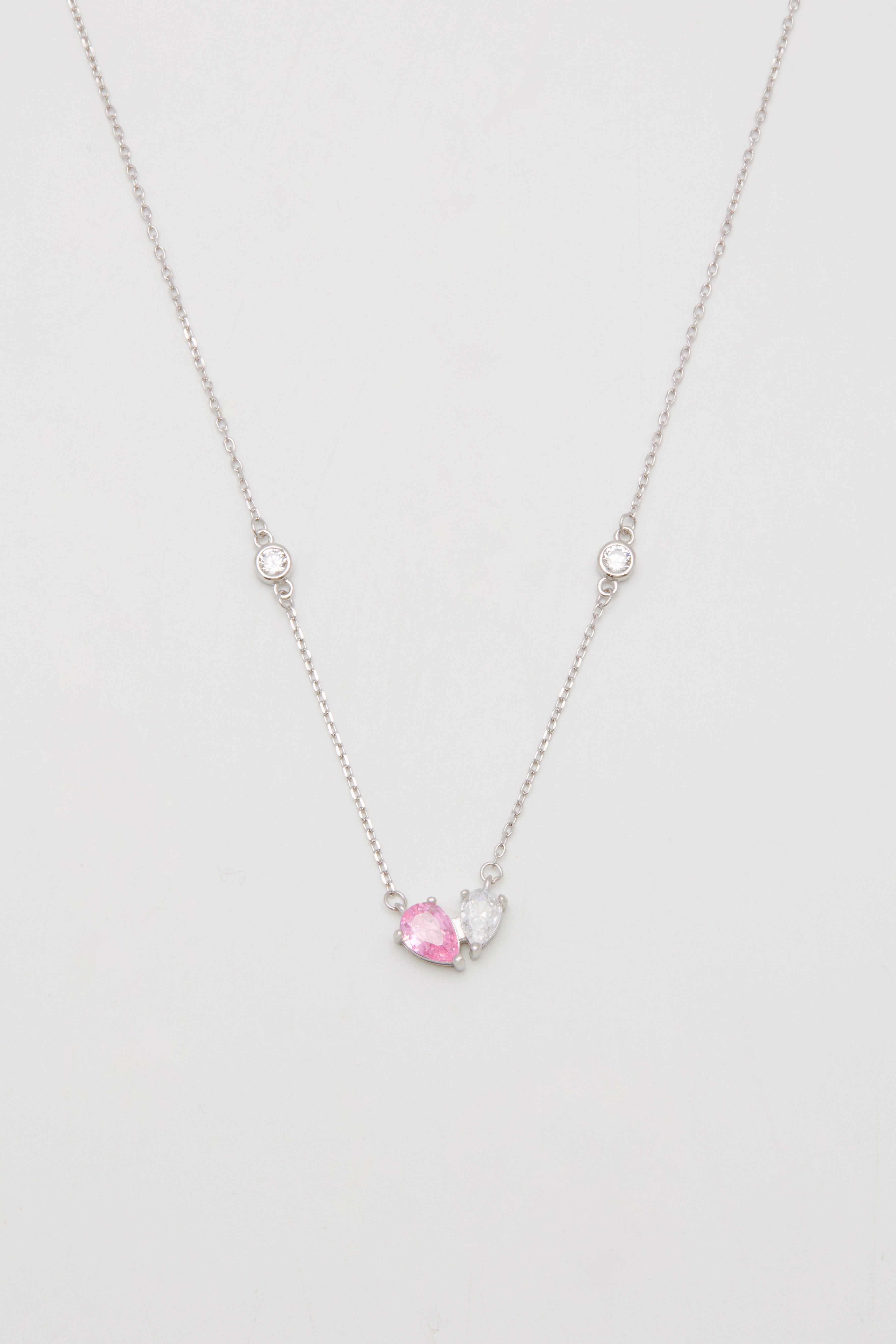 Sterling-Necklace Pink White heart
