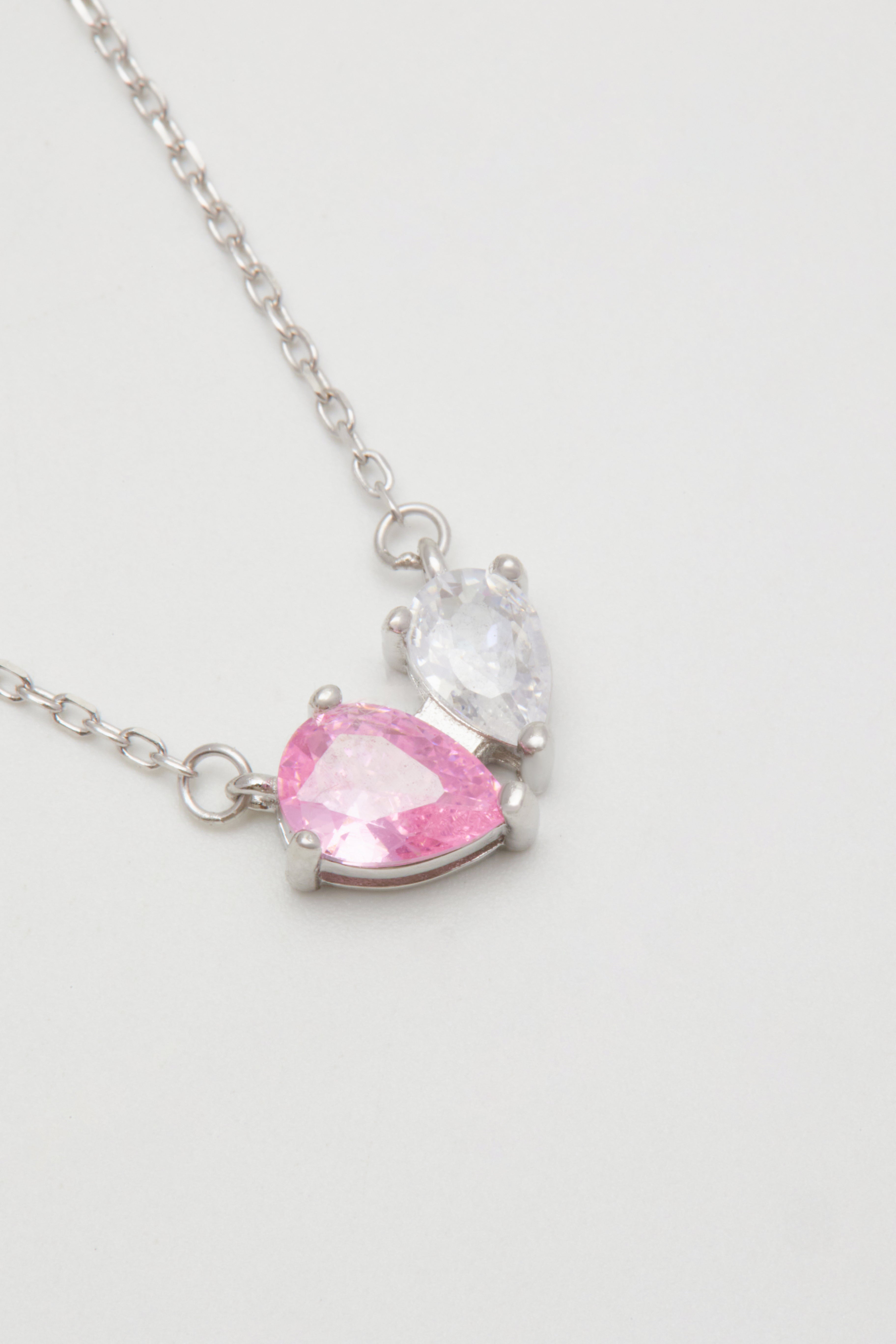 Sterling-Necklace Pink White heart