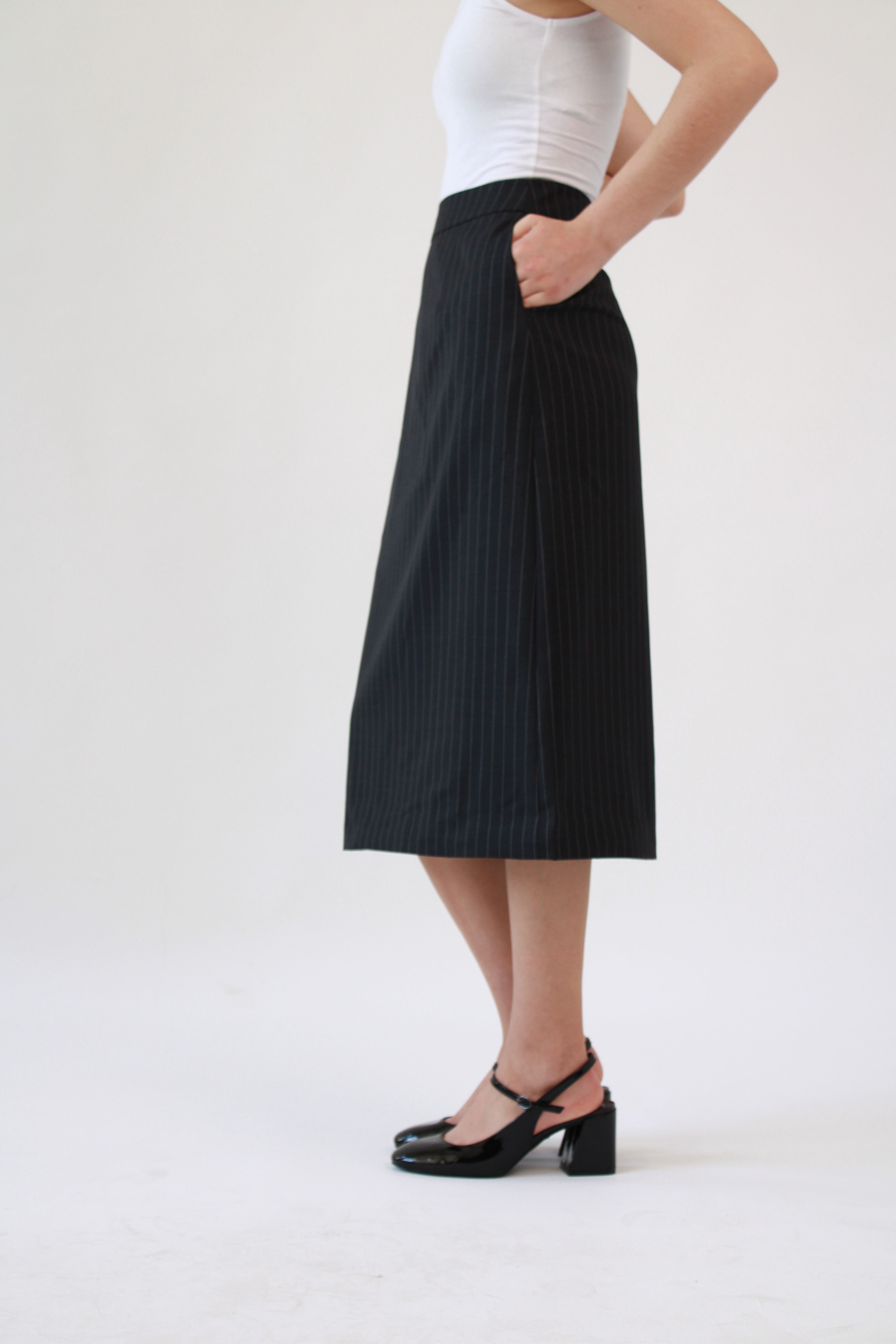 Ahkeke Stripe A Line Cotton Skirt