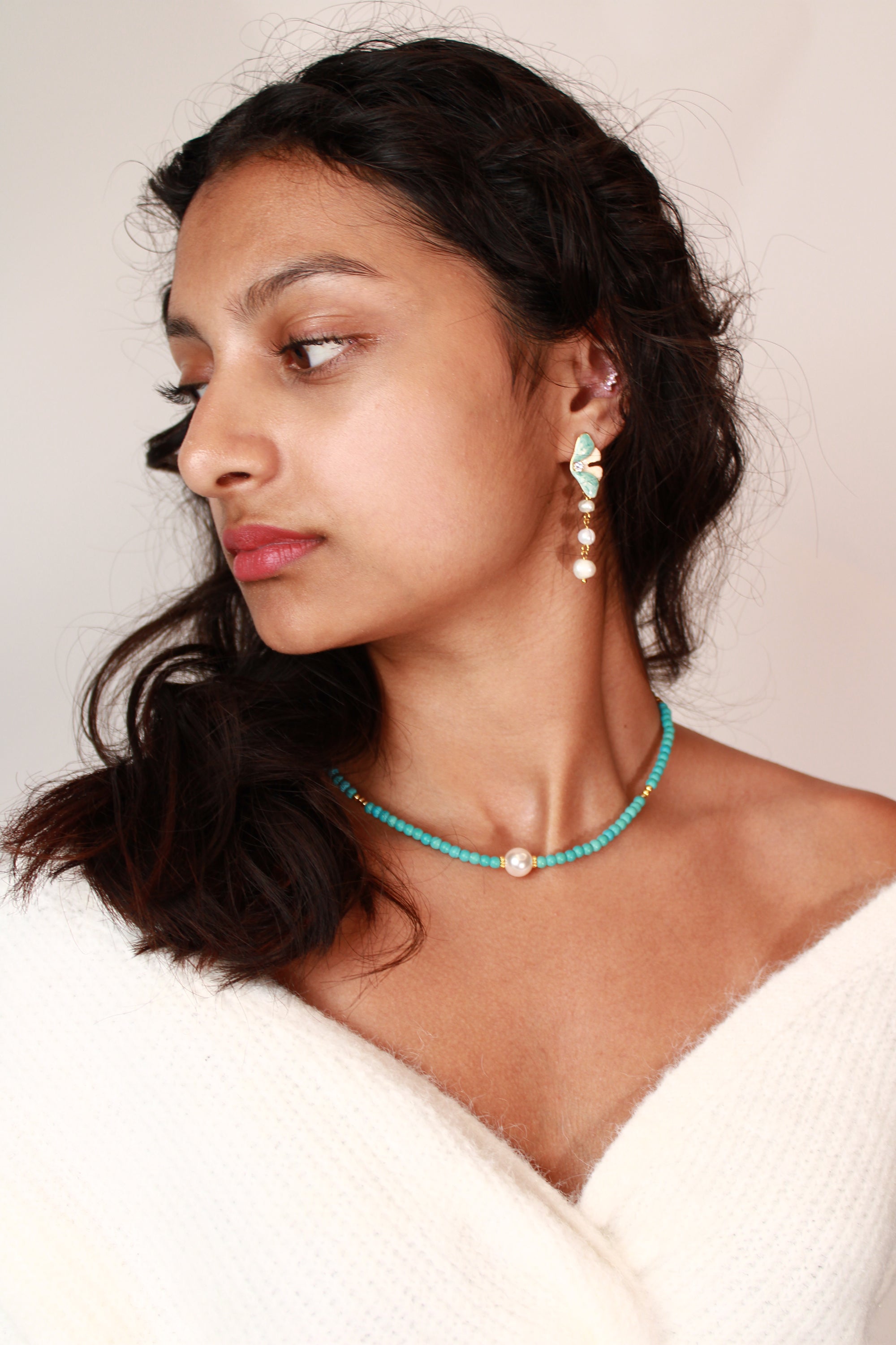 Chalchite and Pearl Necklace - Round