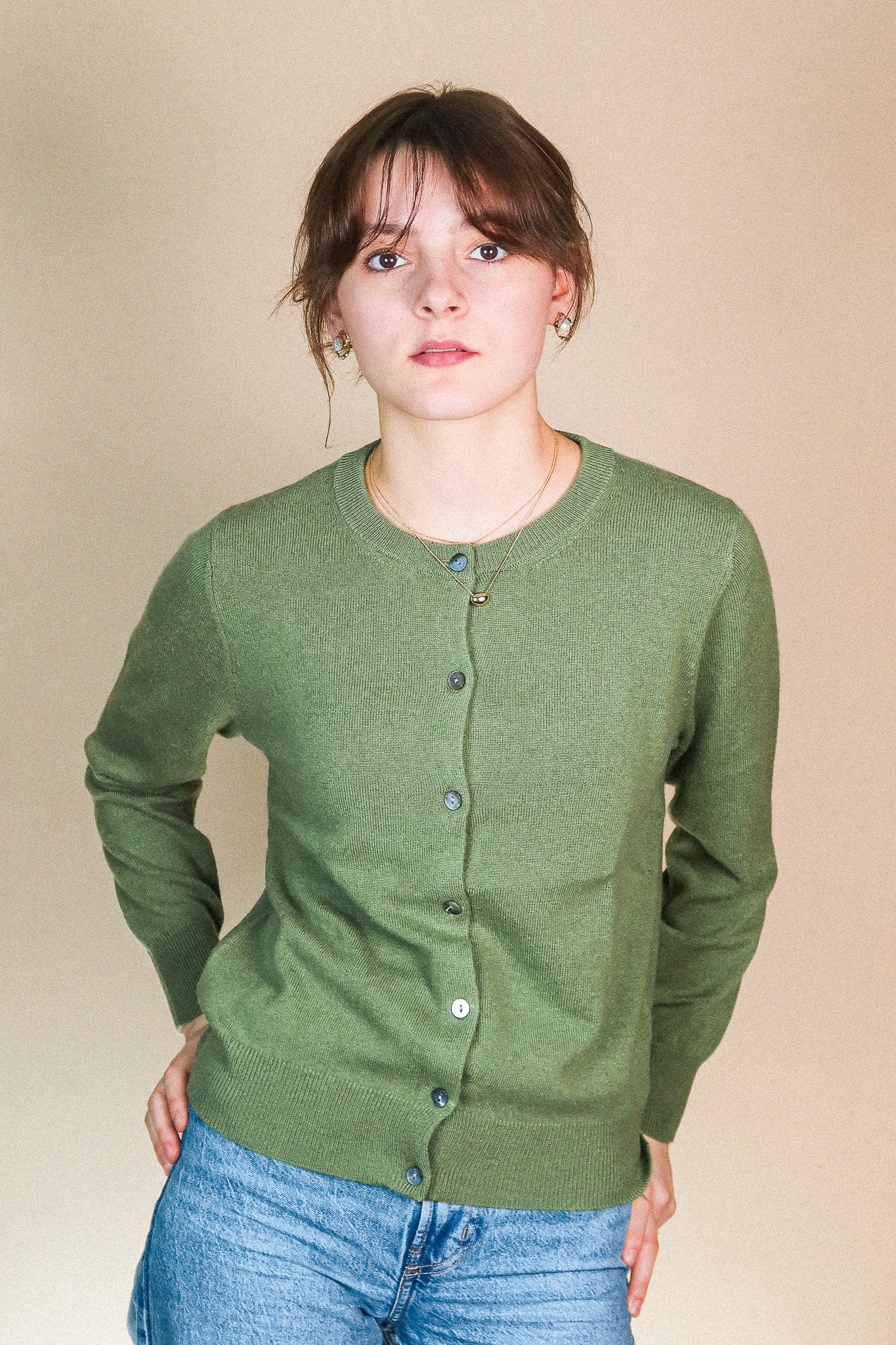 Cashmere Thin Cardigan - Avocado