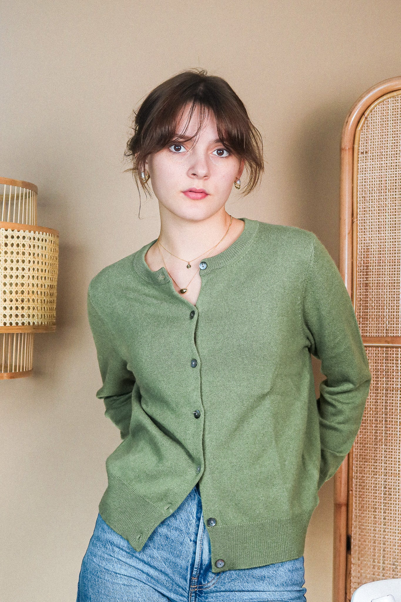 Cashmere Thin Cardigan - Avocado