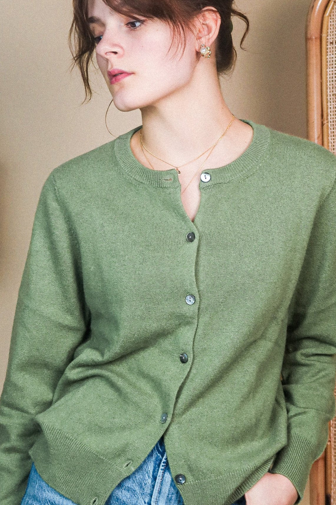 Cashmere Thin Cardigan - Avocado