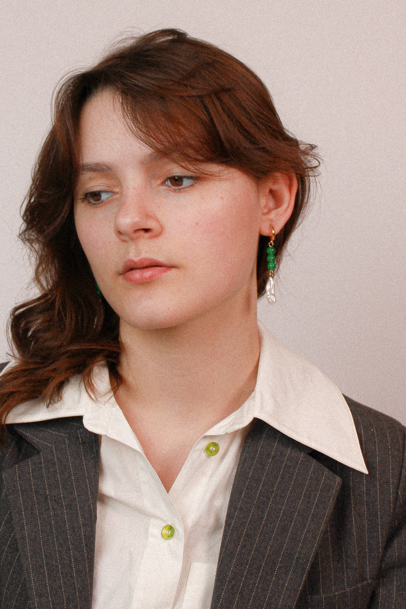 Alex Pearl with Green stone Earrings