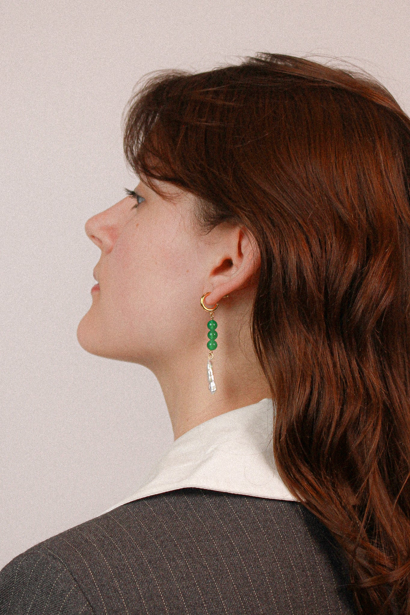 Alex Pearl with Green stone Earrings