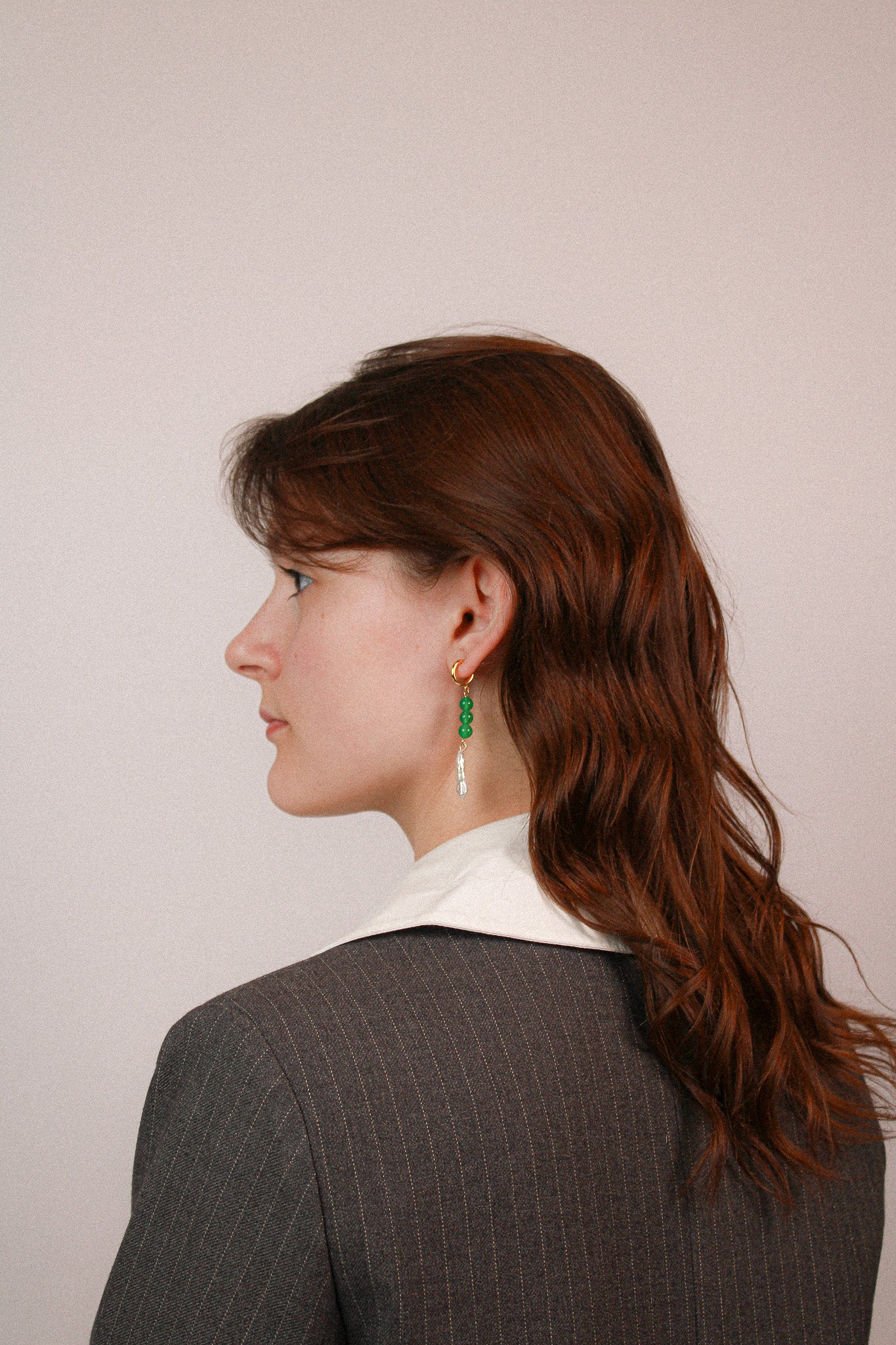 Alex Pearl with Green stone Earrings