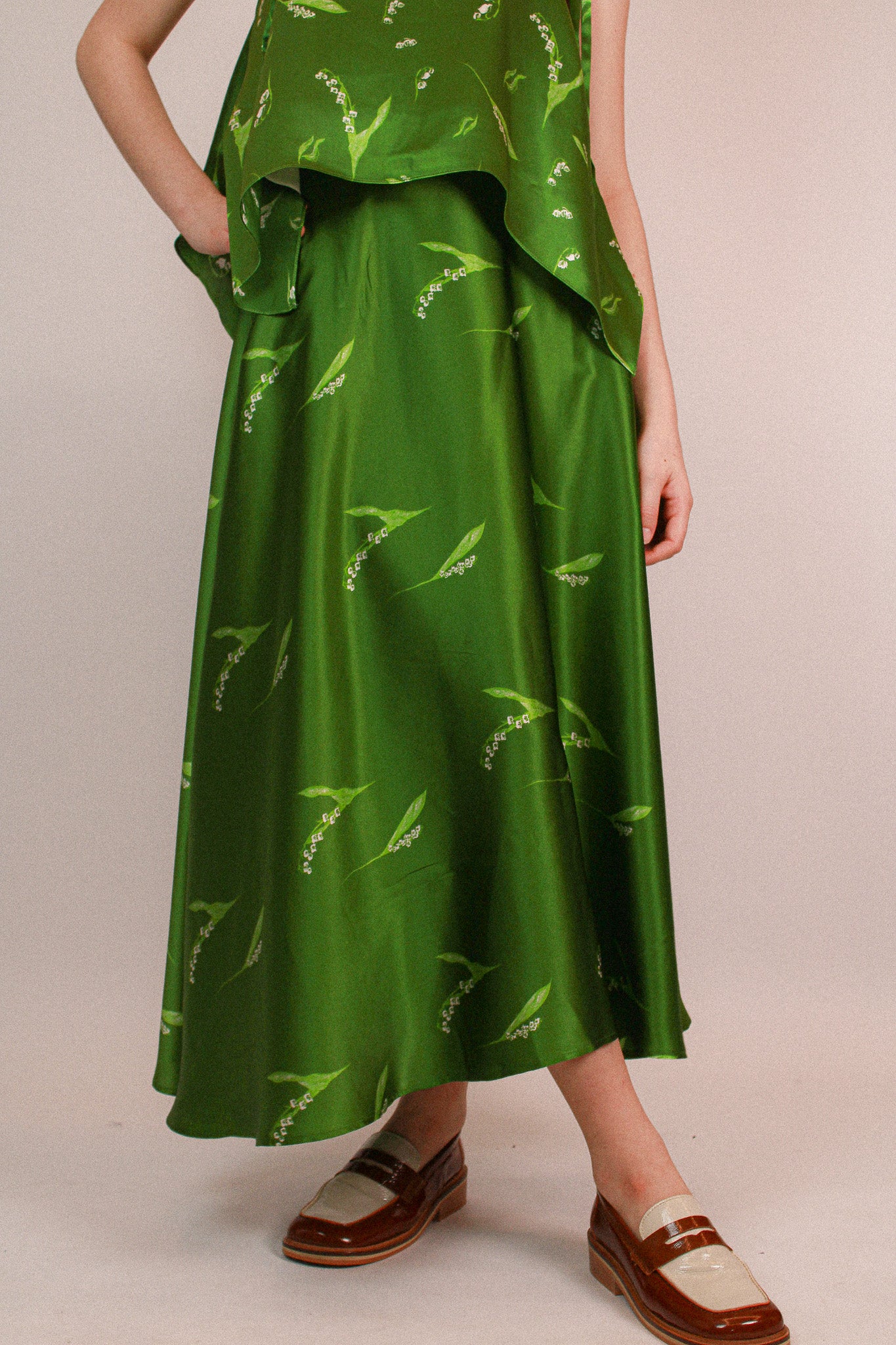 Lily of the valley Silk Skirt Green