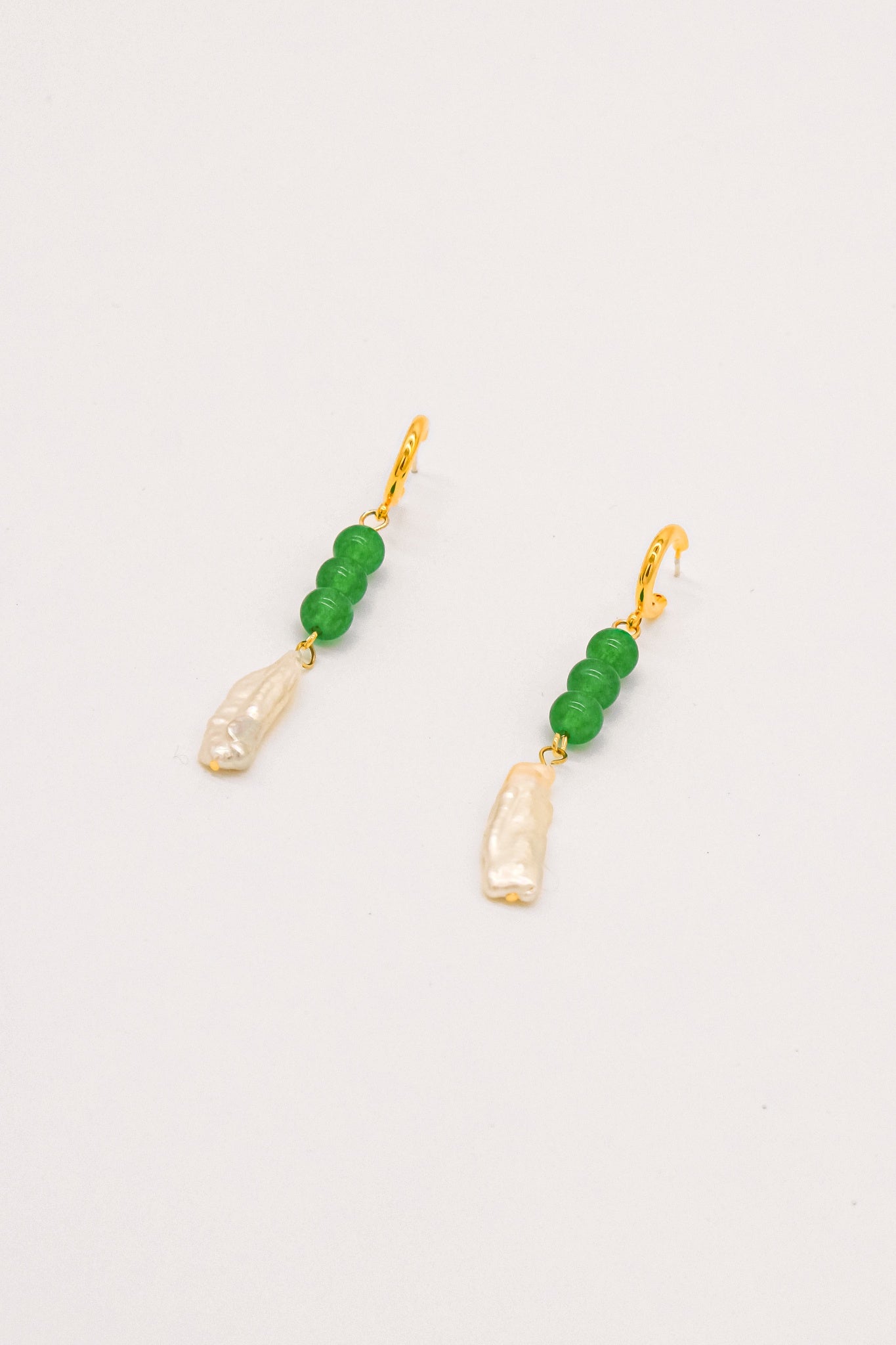 Alex Pearl with Green stone Earrings