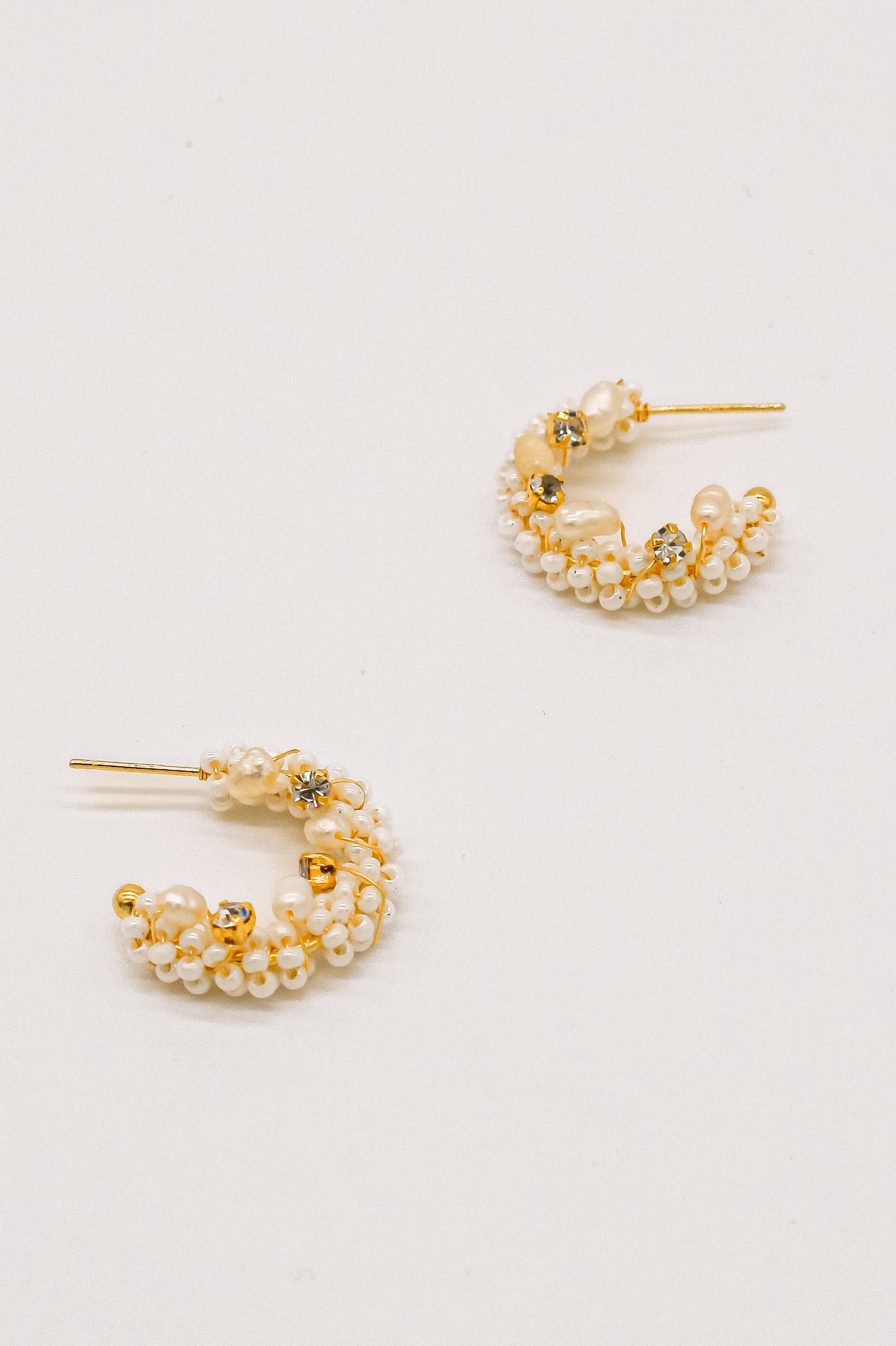 White Mini Beading and Pearl Hoop Earrings