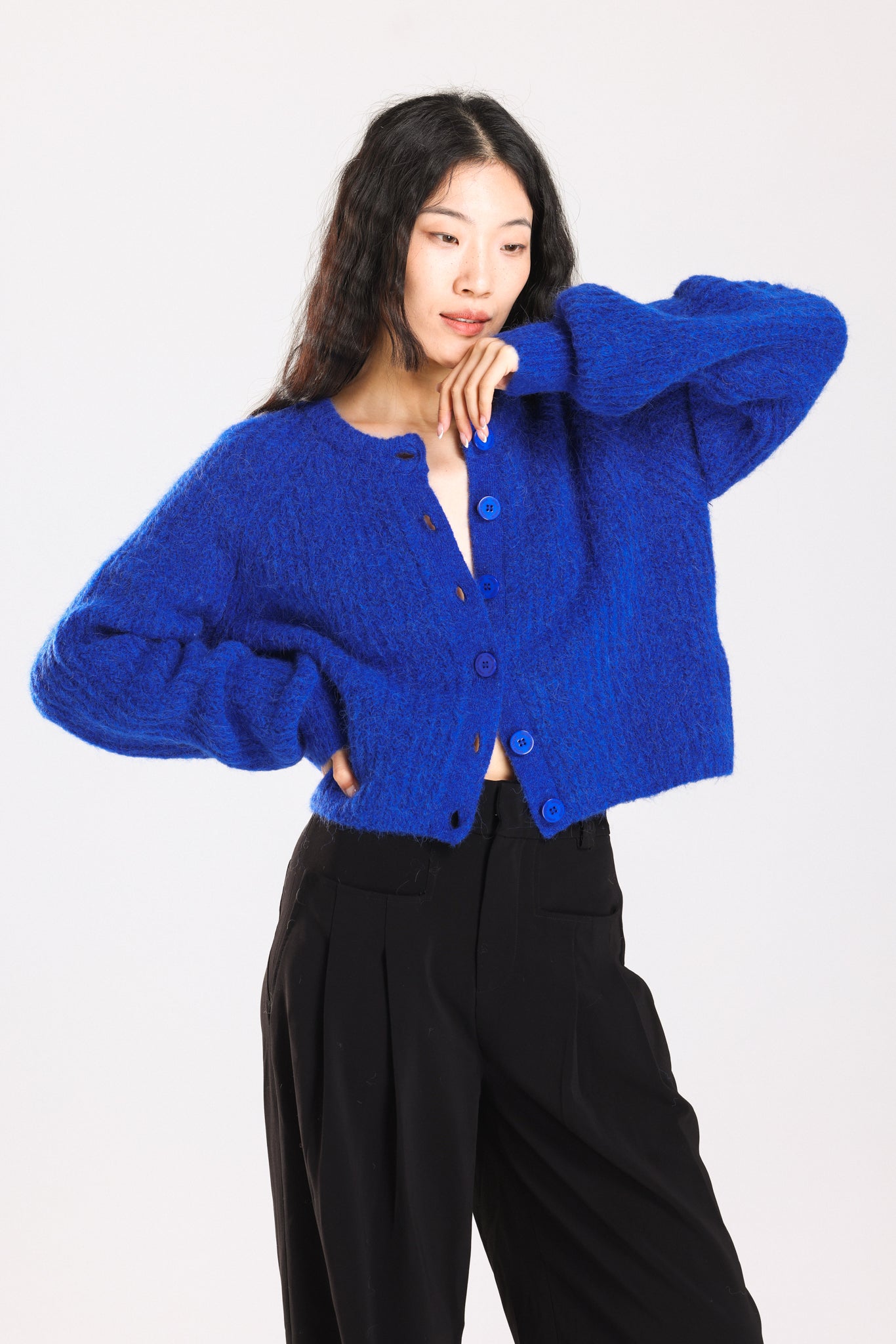 Janet Ribbed Alpaca wool Knit Cardigan - Royal Blue