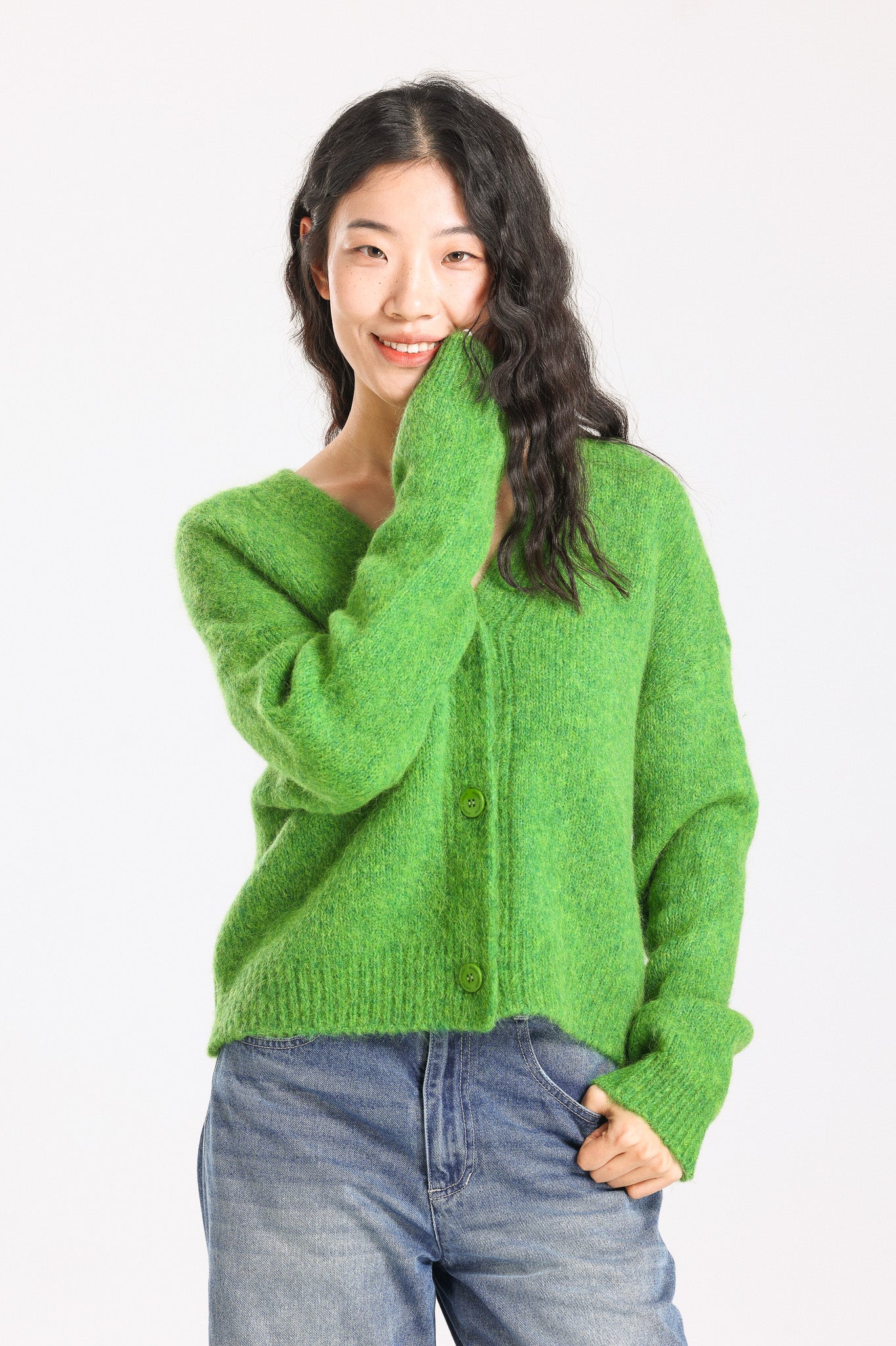 Lara Alpaca wool Knit Cardigan - Green