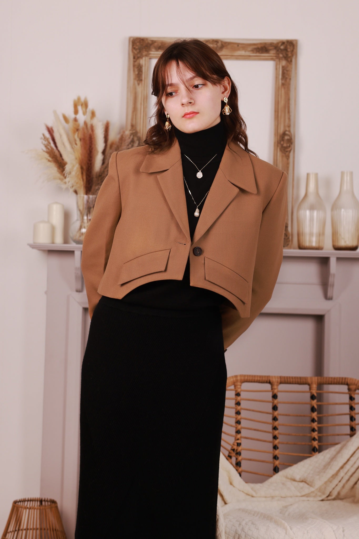 Wool Blend Crop Cut Blazer