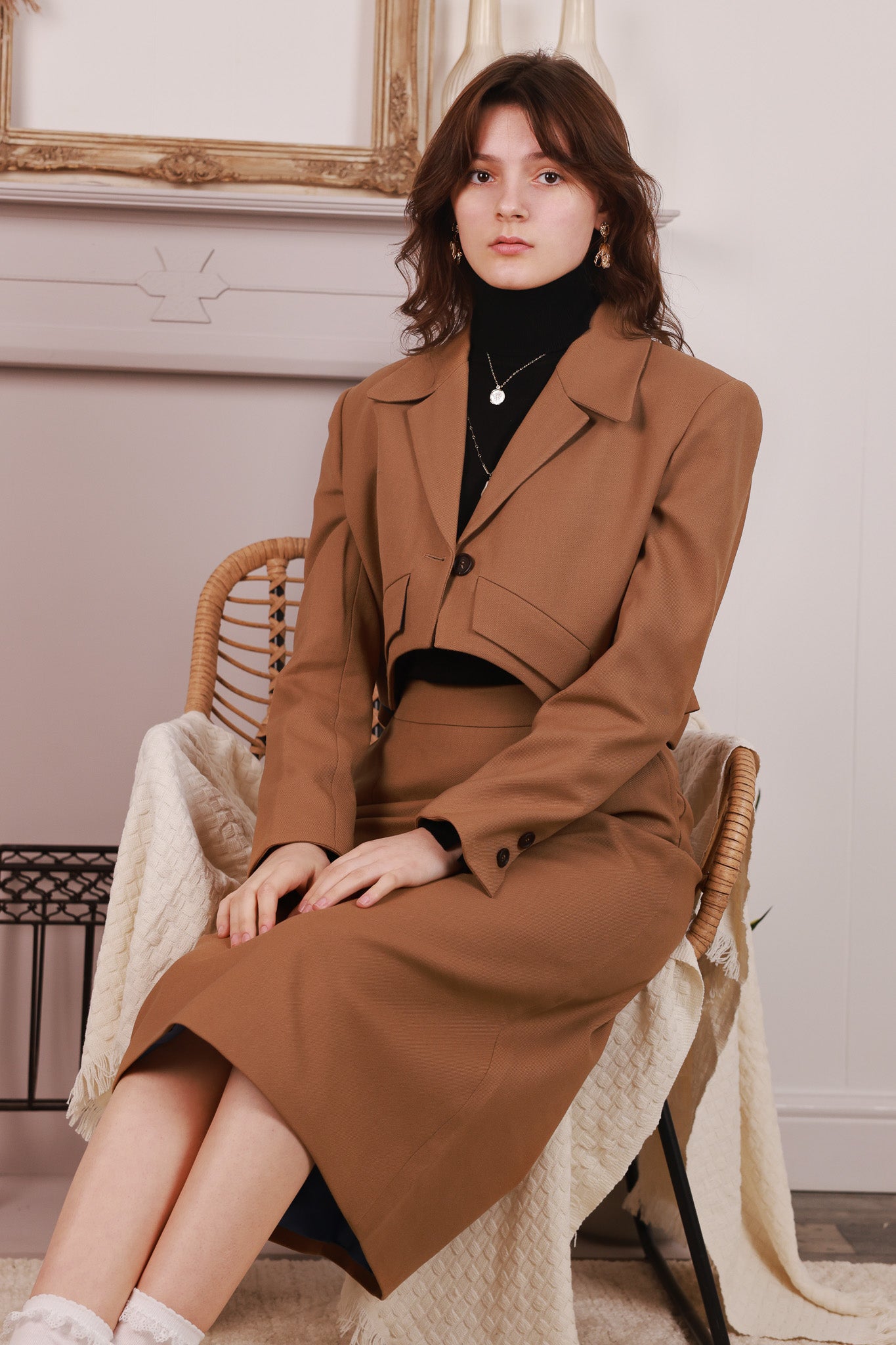 Wool Blend Crop Cut Blazer