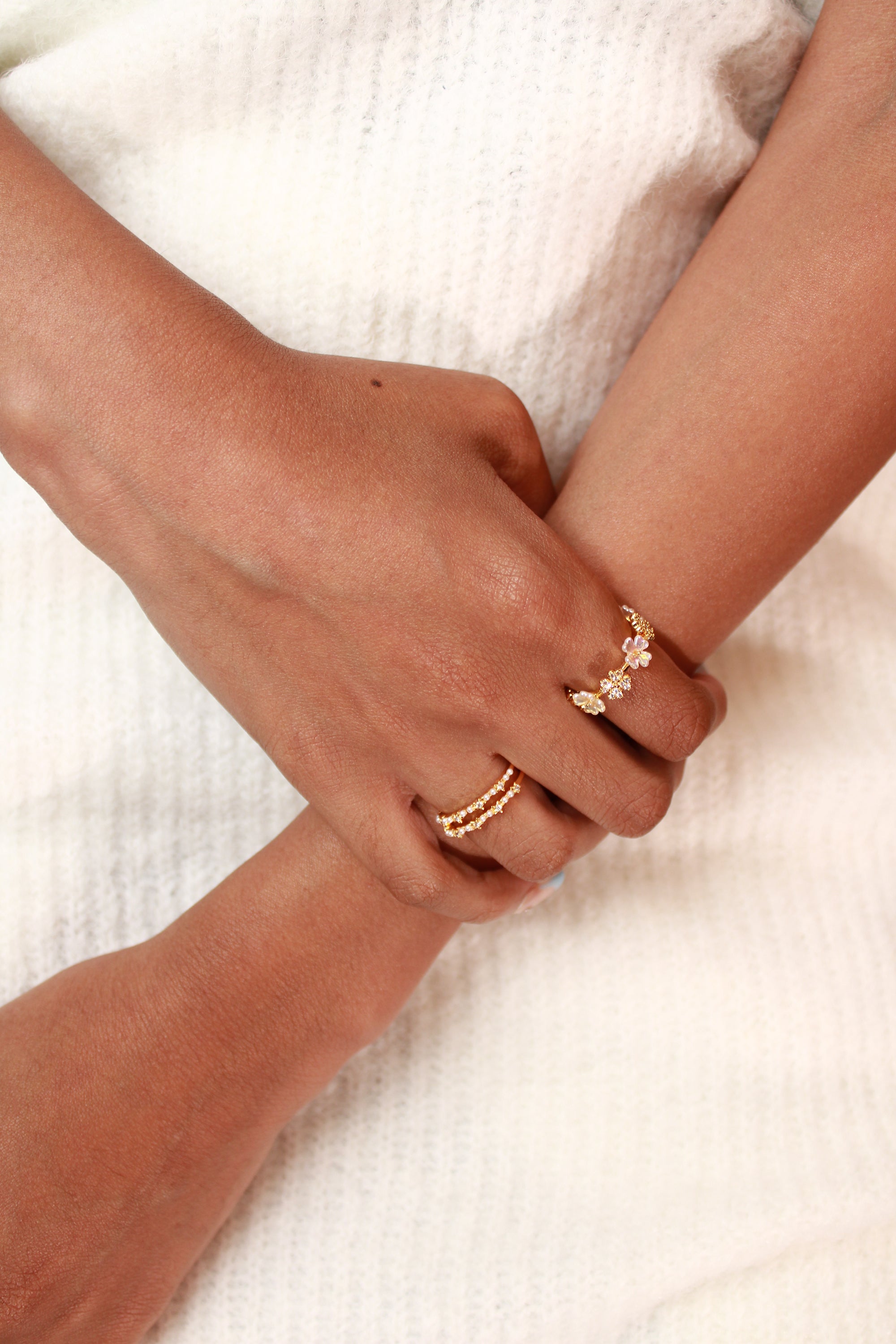White Flower Gold Ring