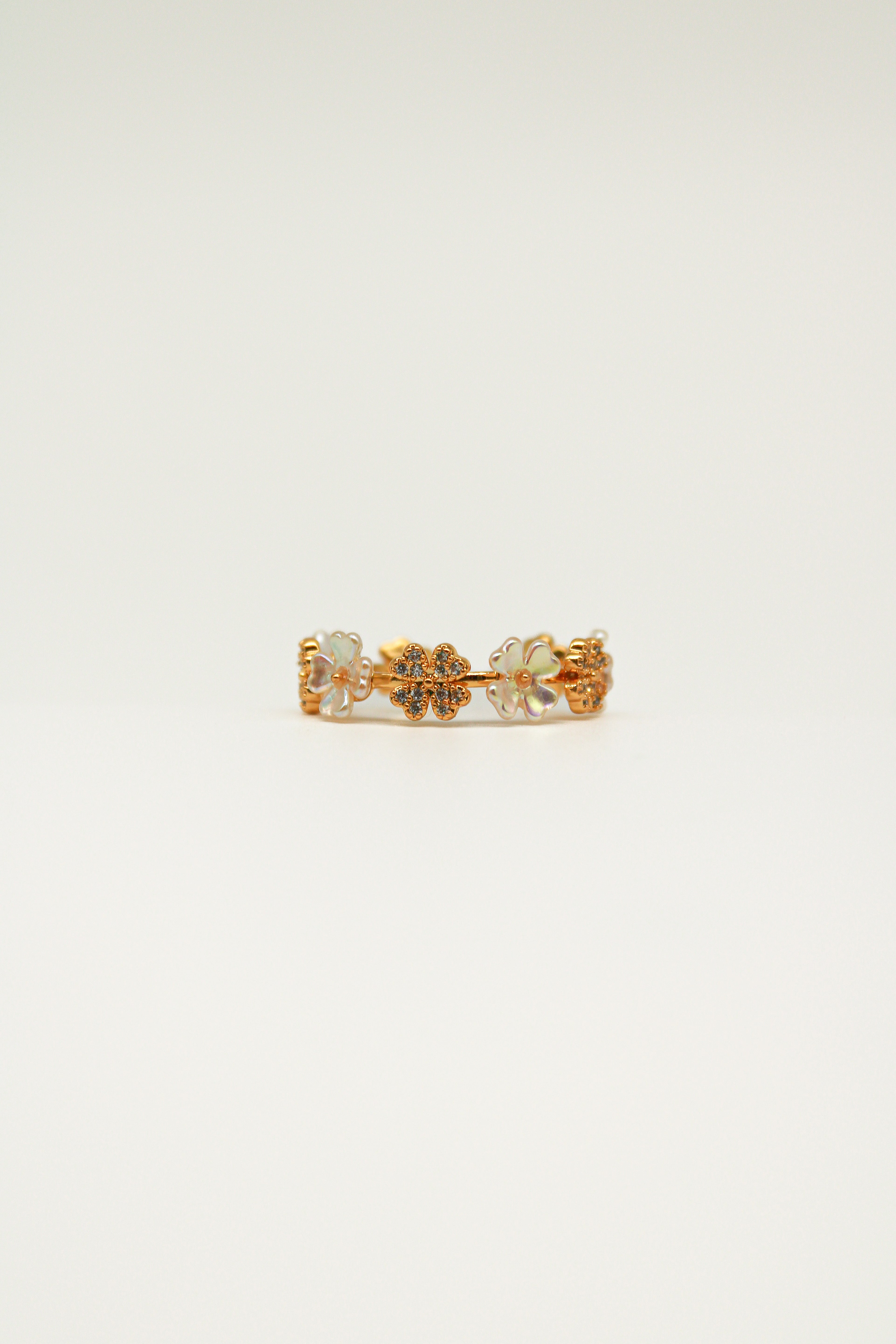 White Flower Gold Ring
