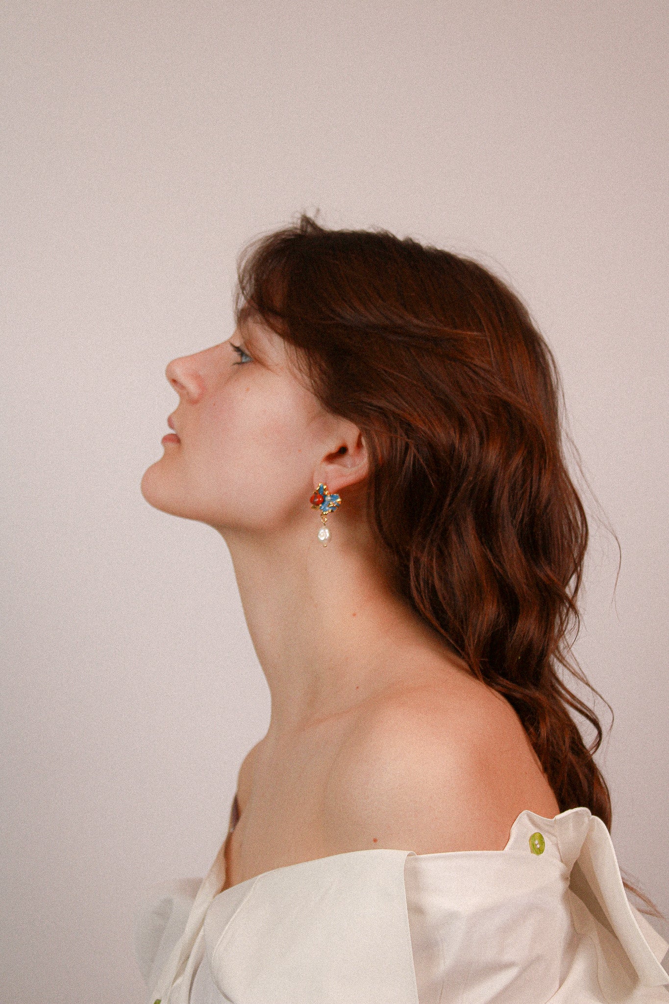Royal Blue Enamel Floral Pearl Earrings