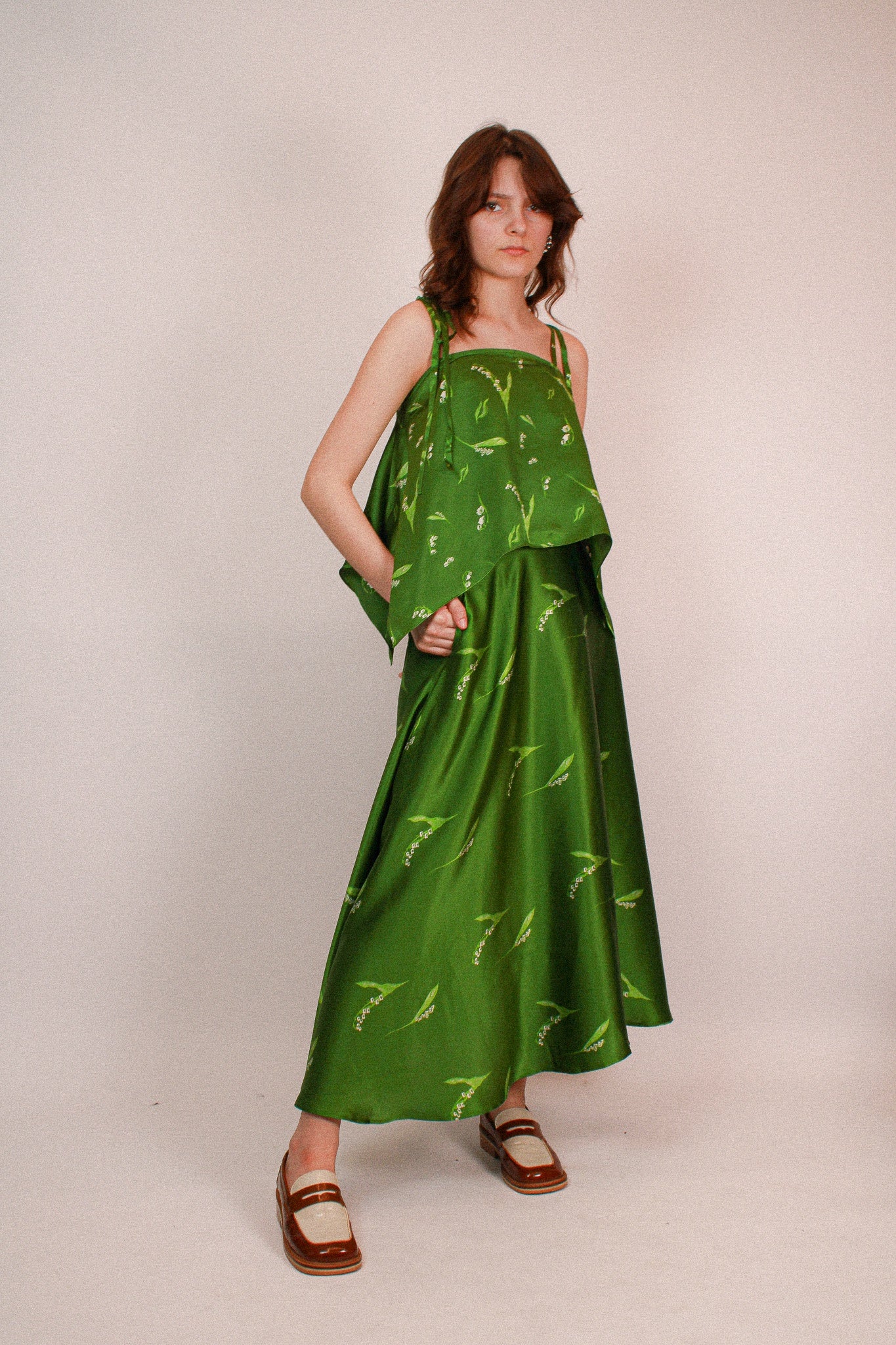 Lily of the valley Silk Skirt  Green
