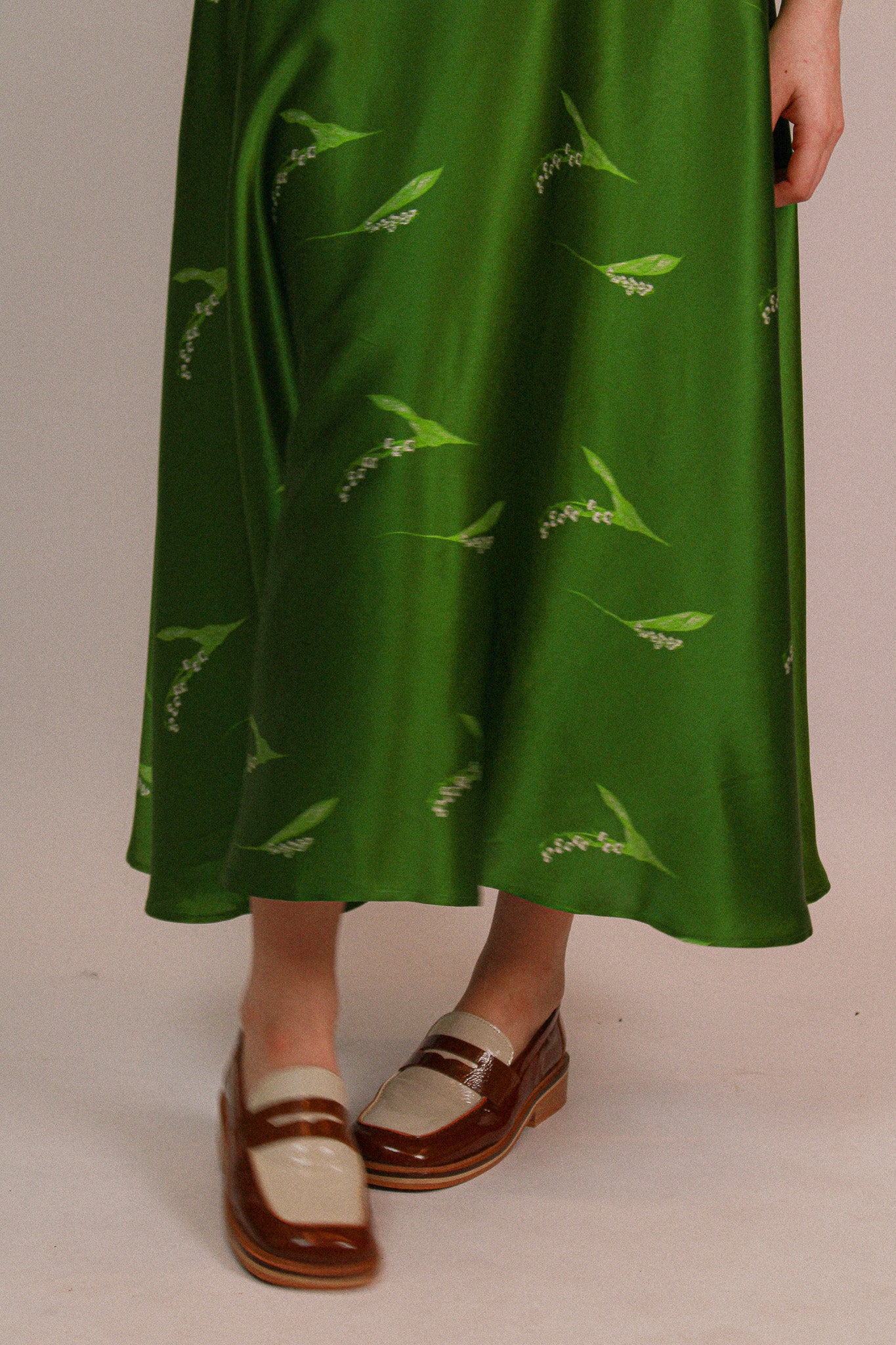 Lily of the valley Silk Skirt  Green